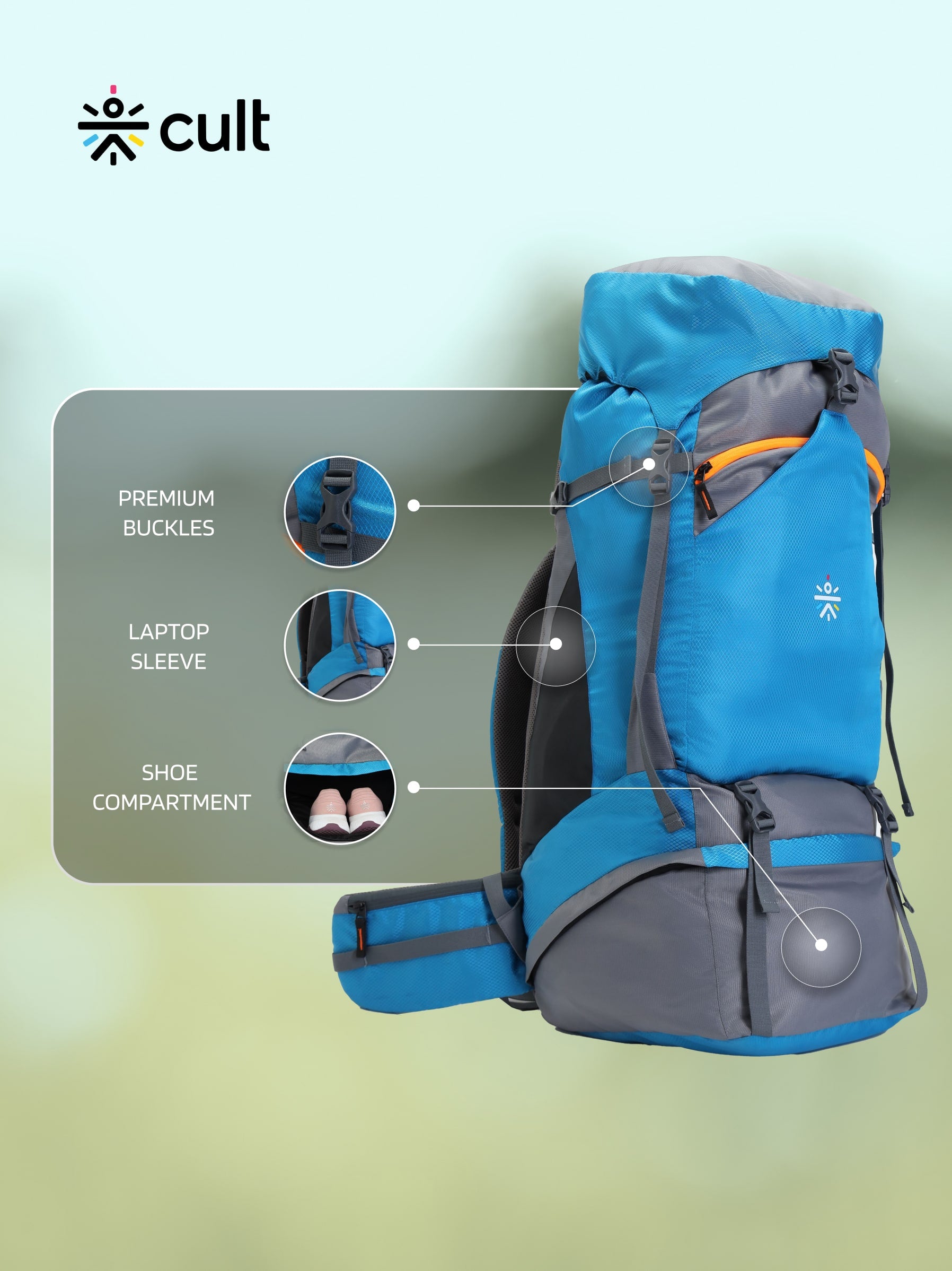 Travel Trekking Rucksack 75 L Blue