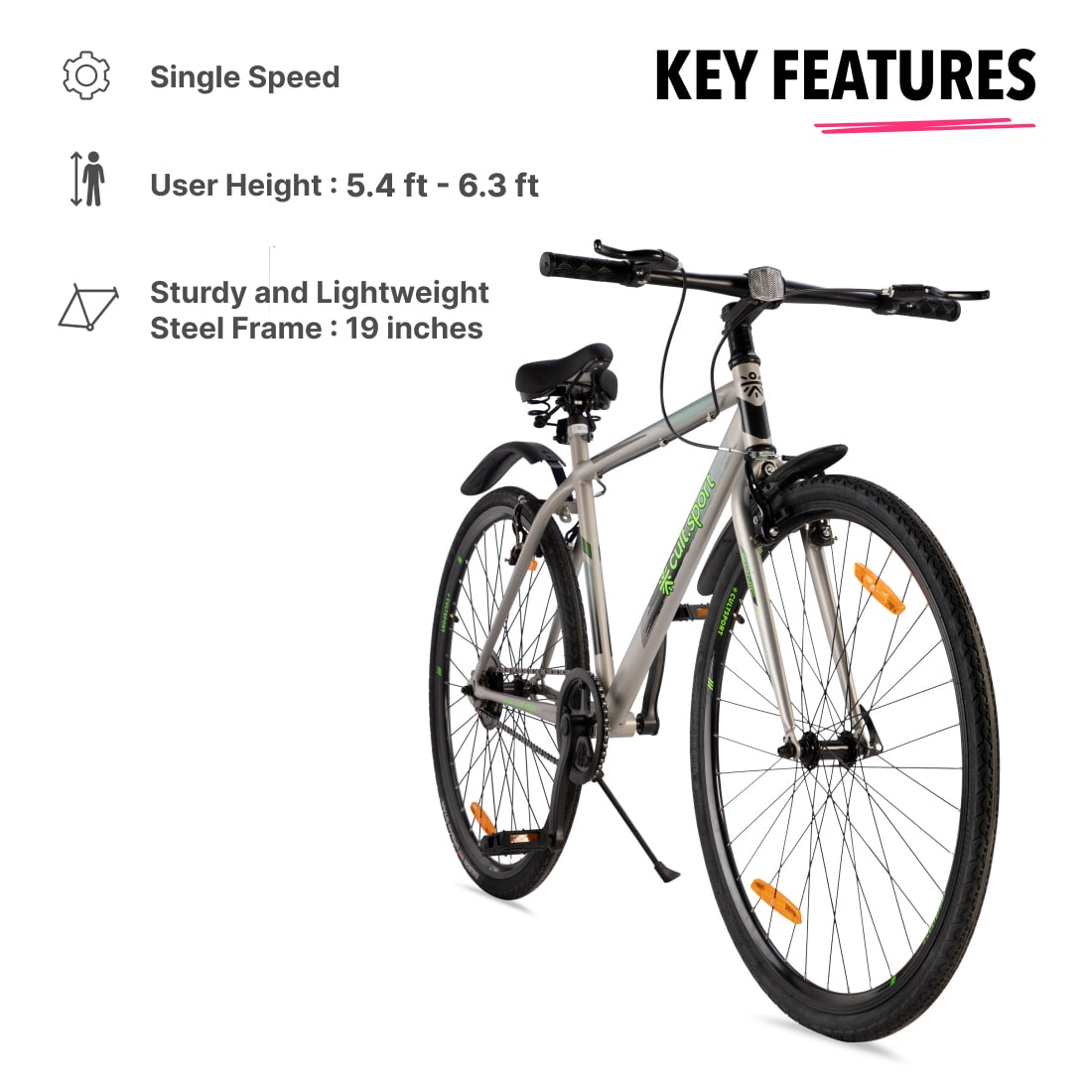 Sonic700CGrey Steel Single Speed 700CCity Bike