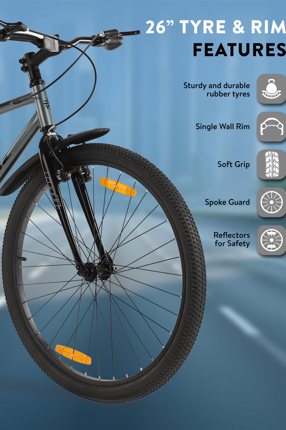 City Bike Steel Frame Single Speed Cycle 26 inch with Single Wall Rim, Rigid Fork,V Brakes,Grey