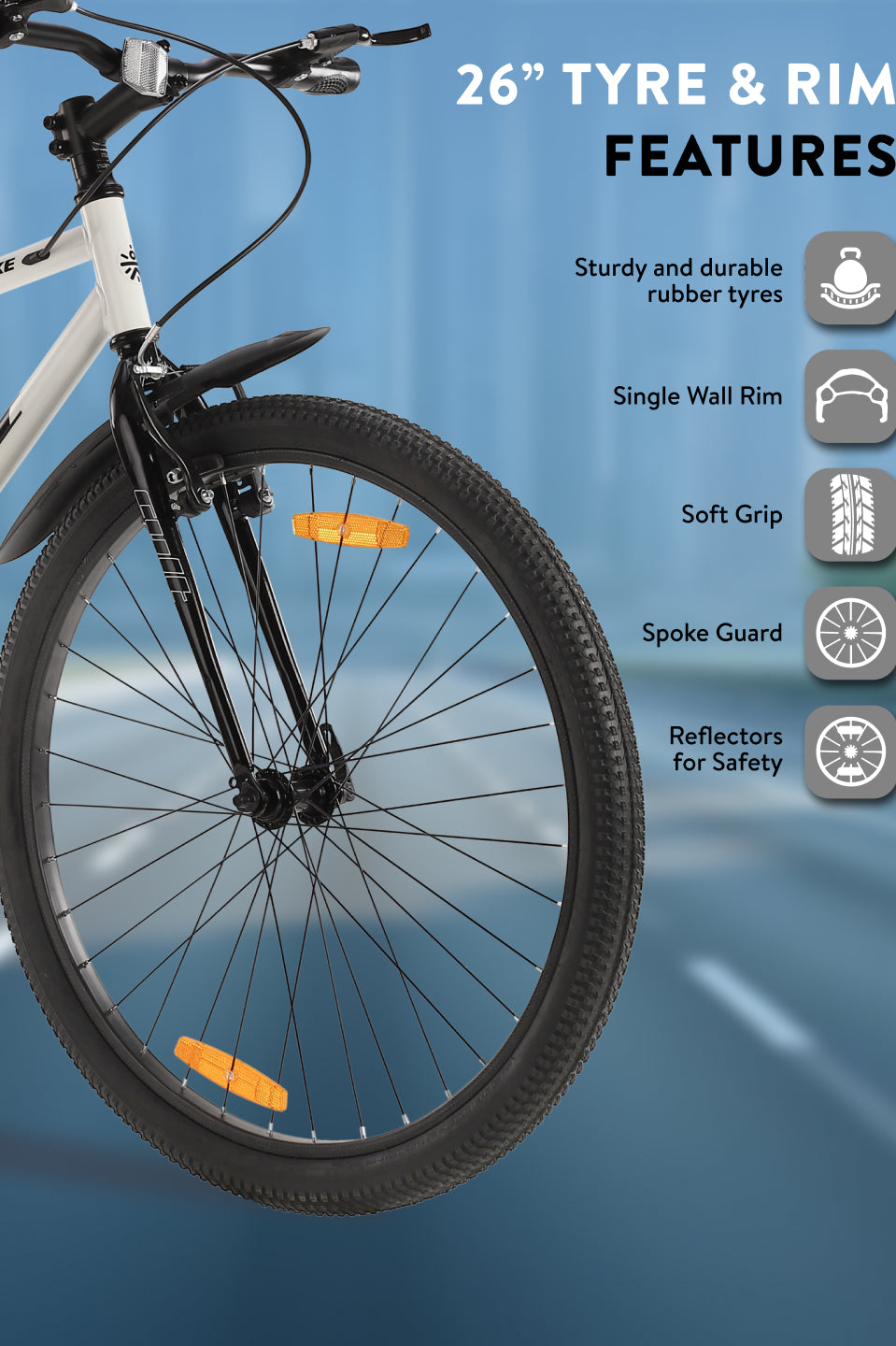 City Bike Steel Frame Single Speed Cycle 26 inch with Single Wall Rim, Rigid Fork,V Brakes, White