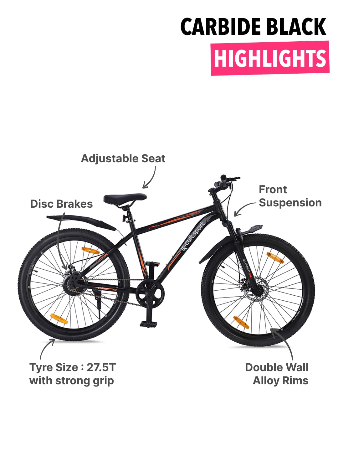 CARBIDE27.5TBlACK Steel Single Speed Mountain Cycle, Front Suspension, Disc Brake and Double Wall Rim