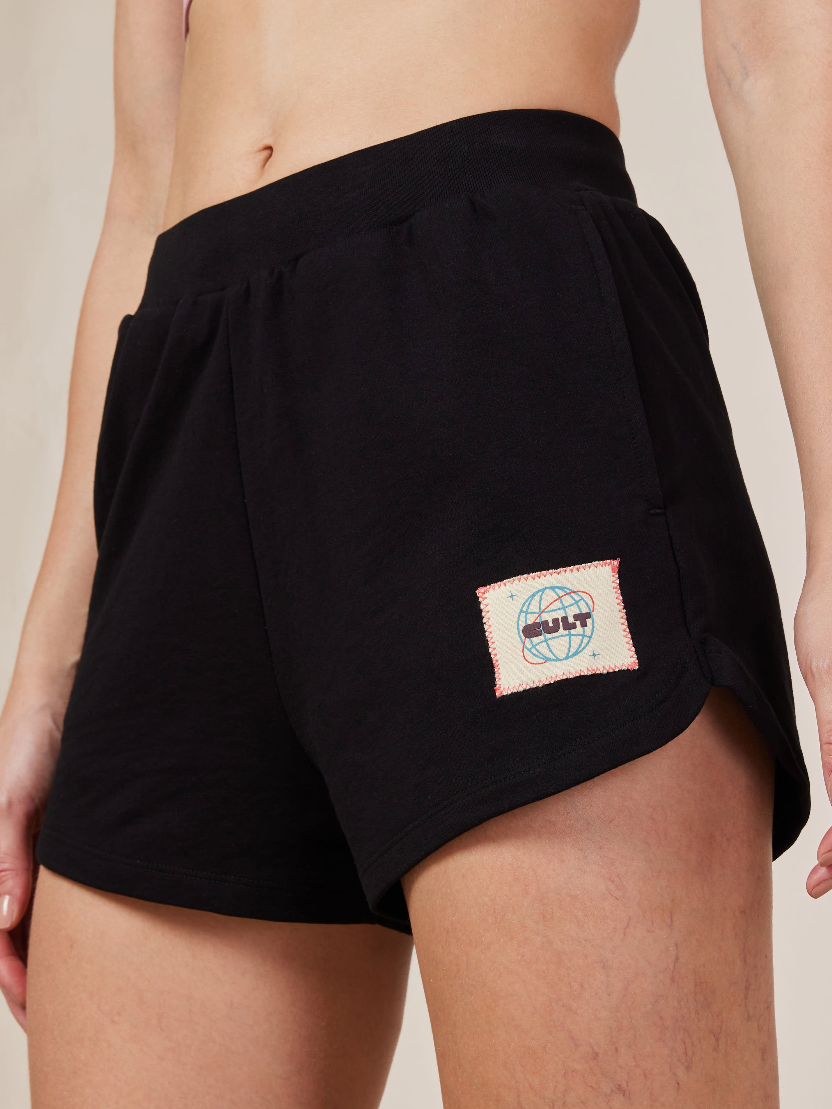 Women's Black Cult Printed Patch Shorts