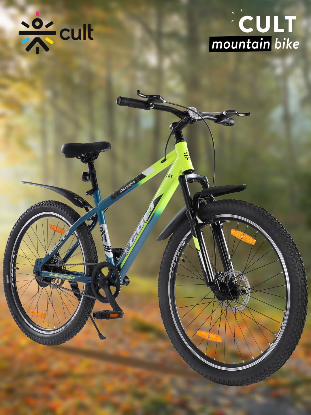 DAUNTLESS26TGREENBLUE Steel Single Speed 26 inch Mountain Cycle, Dual Disc Brake, Front Suspension, Double Wall Rim