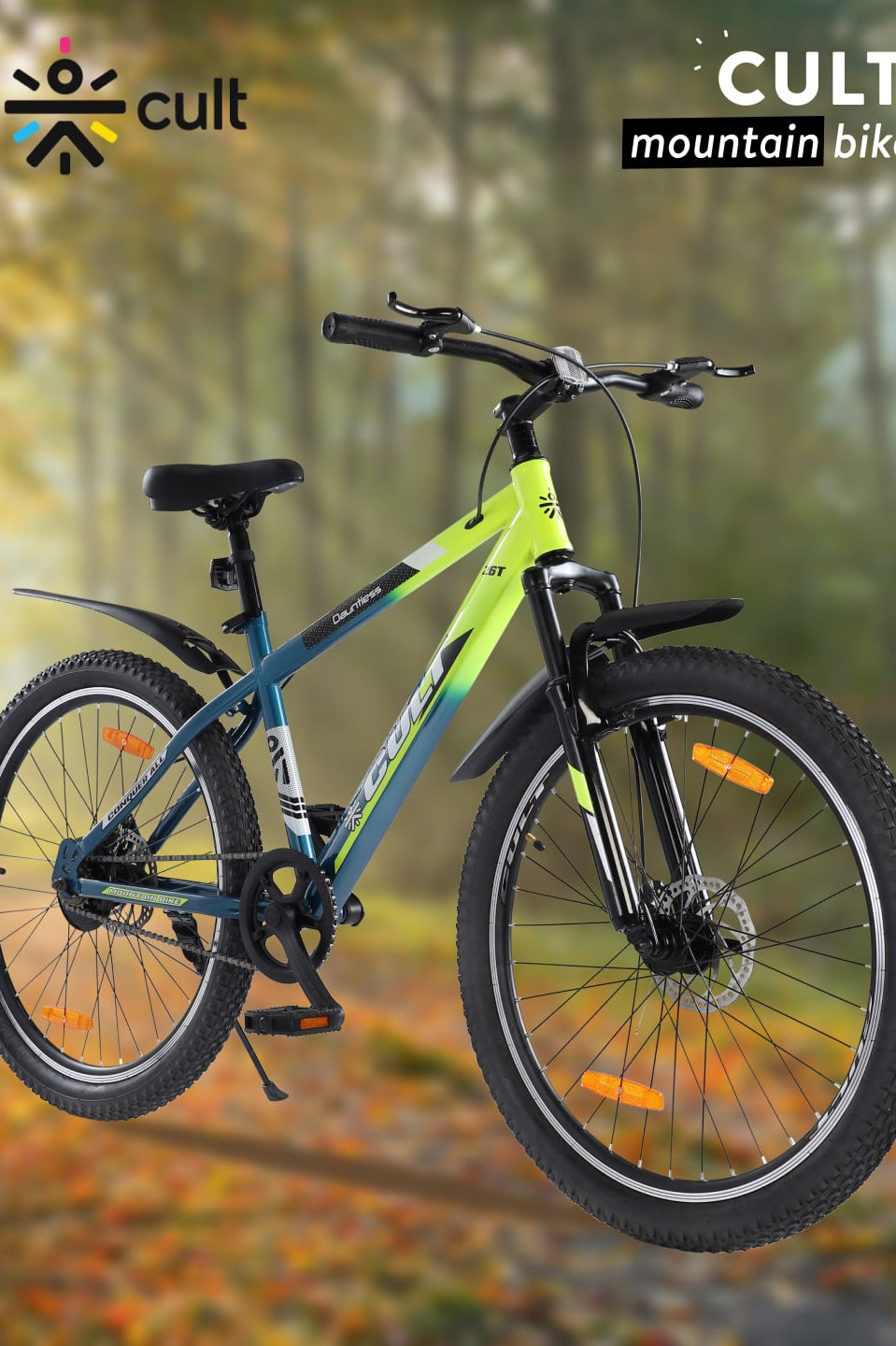 DAUNTLESS26TGREENBLUE Steel Single Speed 26 inch Mountain Cycle, Dual Disc Brake, Front Suspension, Double Wall Rim