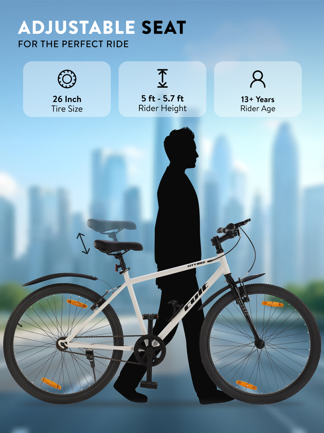 City Bike Steel Frame Single Speed Cycle 26 inch with Single Wall Rim, Rigid Fork,V Brakes, White