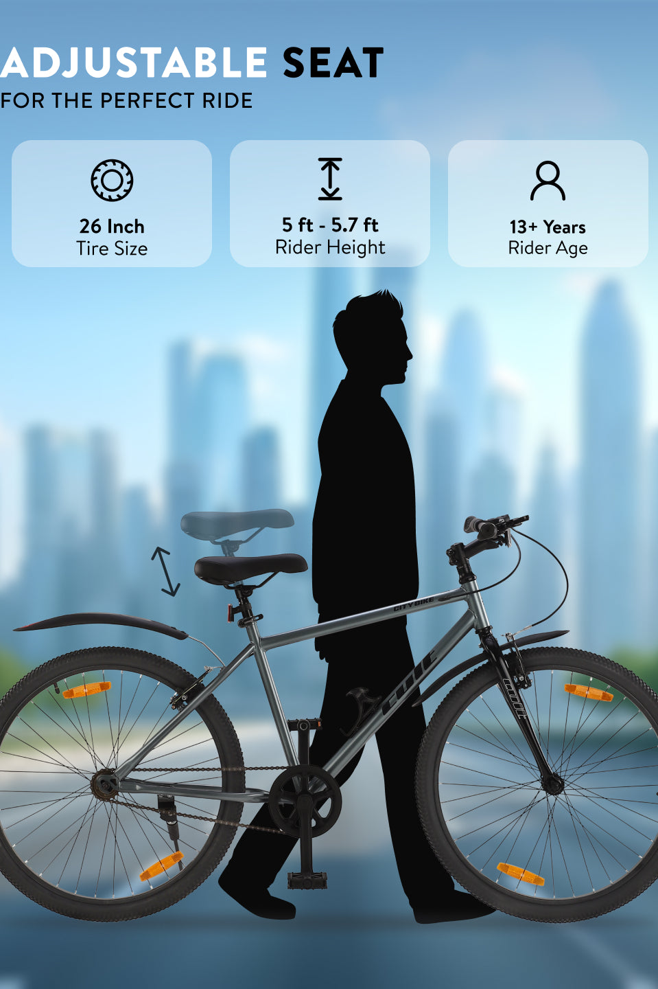 City Bike Steel Frame Single Speed Cycle 26 inch with Single Wall Rim, Rigid Fork,V Brakes,Grey