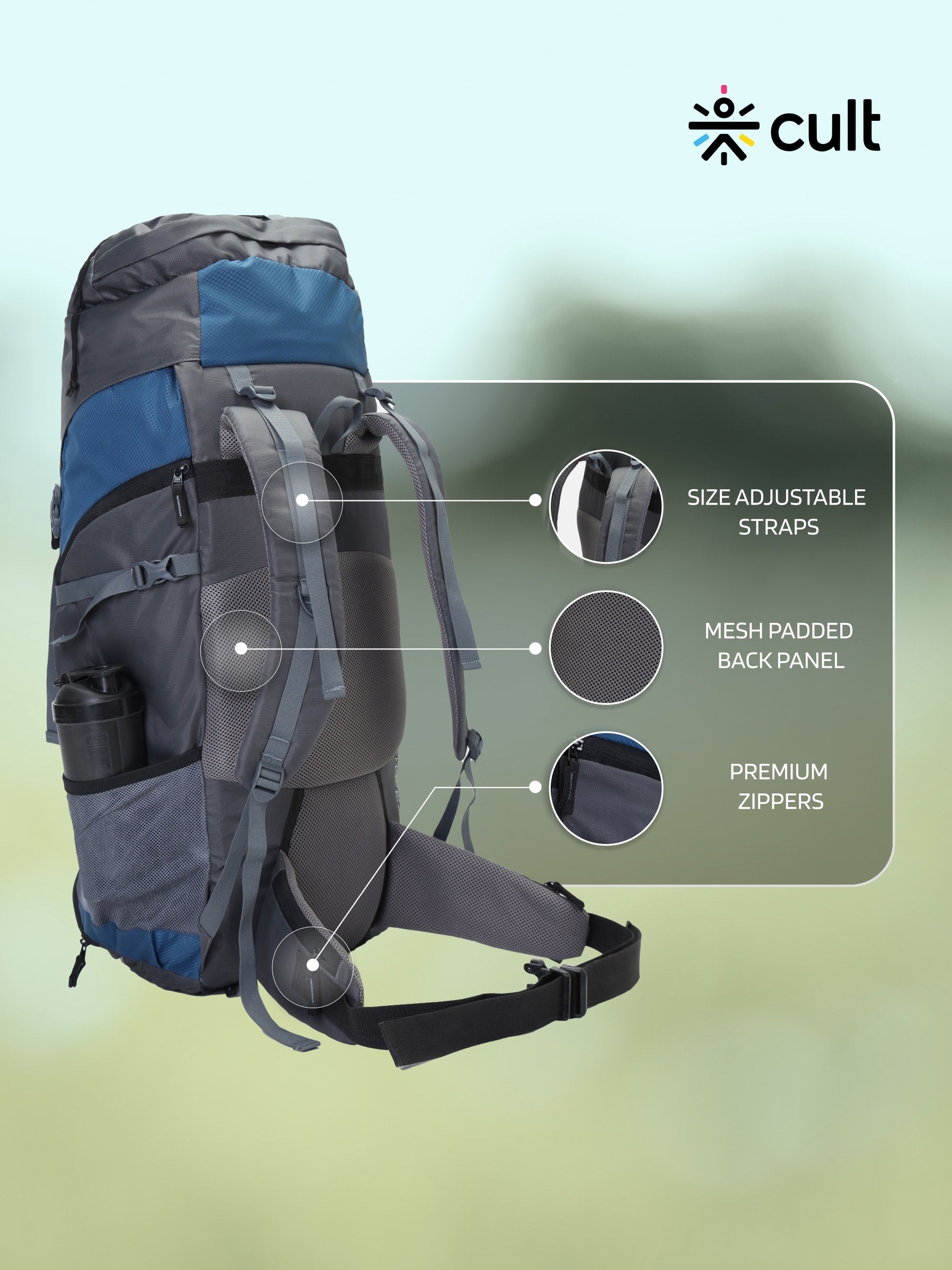 Travel Rucksack 65 L Grey Blue