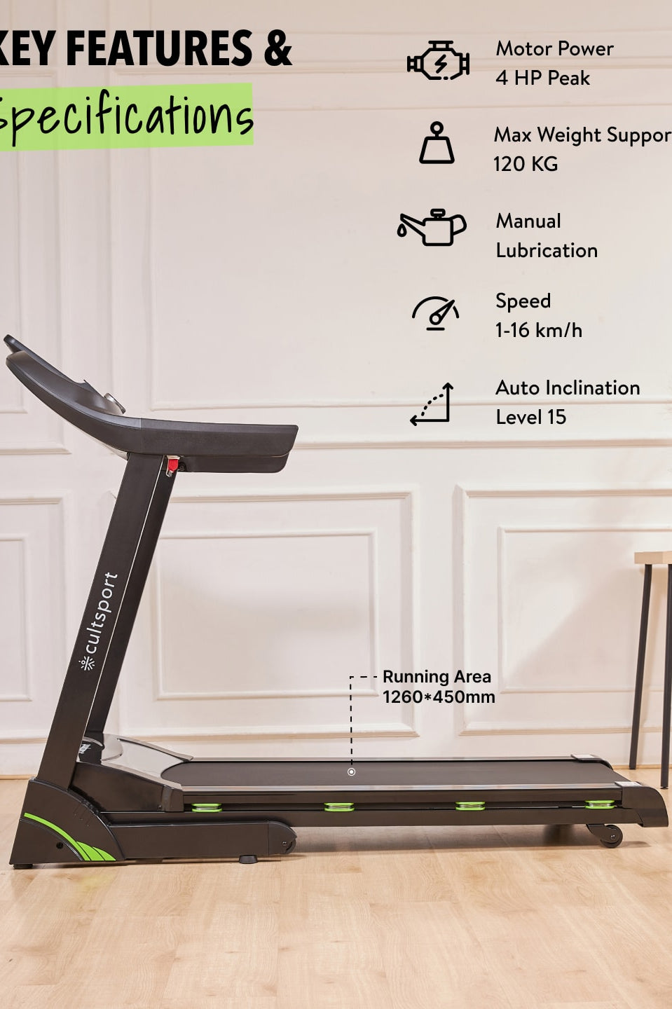 Smartrun C2 4 HP Peak Treadmill with 15-level Auto-Incline | Max Weight-120kg | Max Speed-16kmph (with 6 Months Extended Warranty)