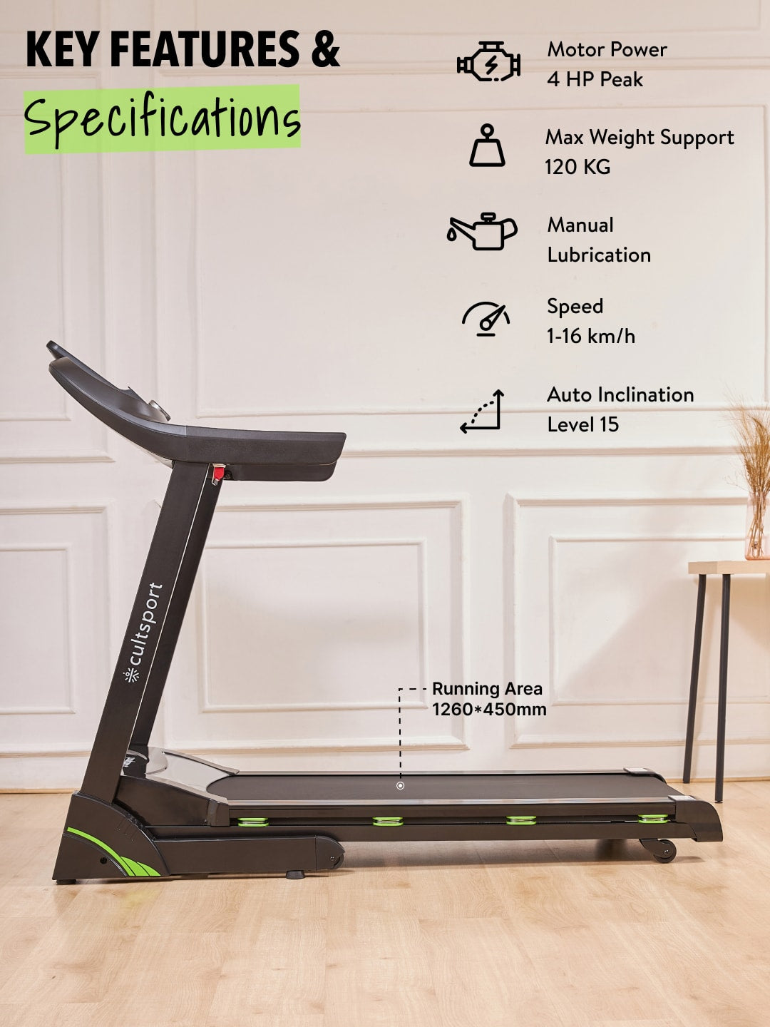 Smartrun C2 4 HP Peak Treadmill with 15-level Auto-Incline | Max Weight-120kg | Max Speed-16kmph (with 6 Months Extended Warranty)