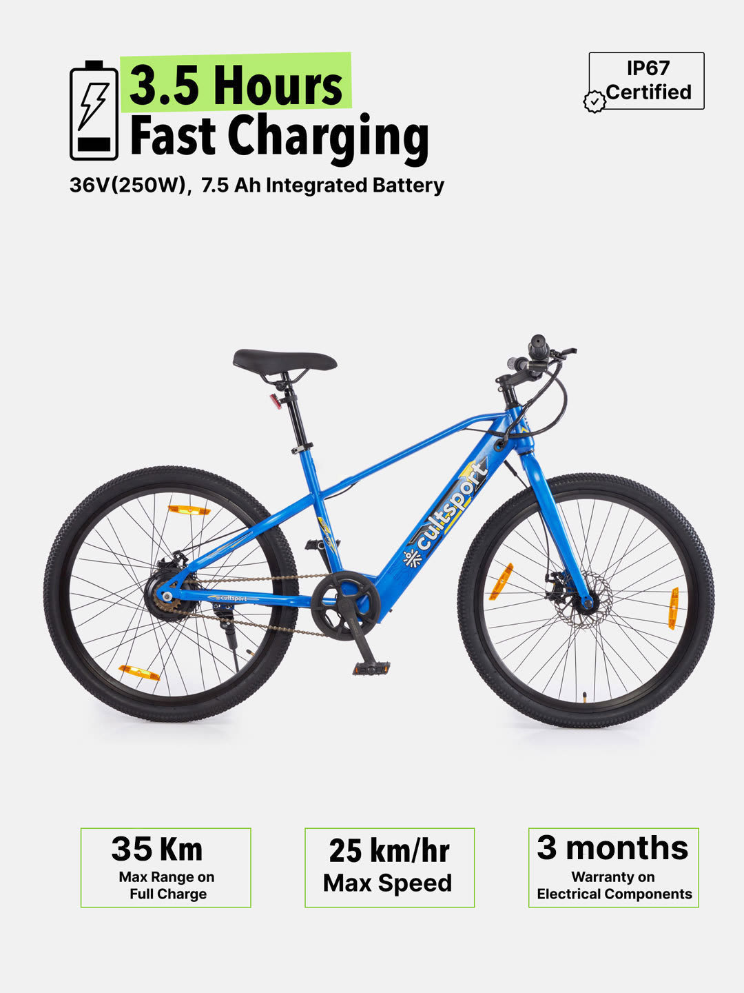 Hermit 27.5T Blue with 3.5hrs Fast Charge, Cycling Event, BLDC Motor 27.5 inches Single Speed Lithium-ion (Li-ion) Electric Cycle, Ideal for Unisex, 15+ Years