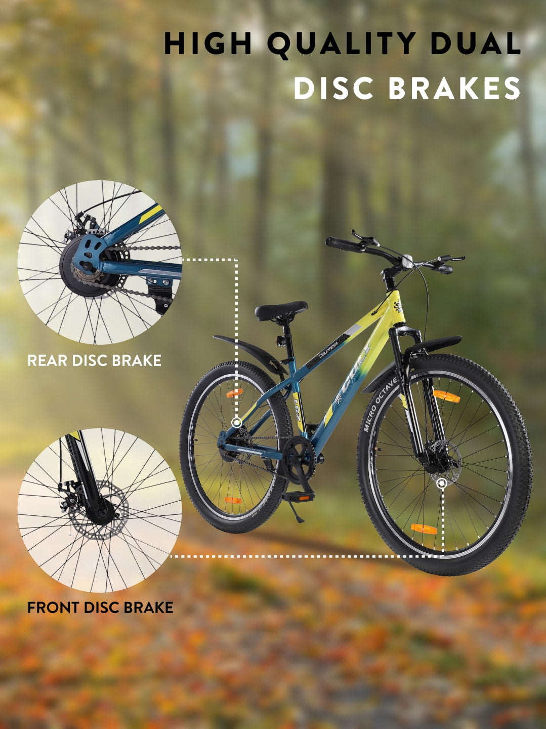 DAUNTLESS29TYELLOWBLUE Steel Single Speed 29 inch Mountain Cycle, Dual Disc Brake, Front Suspension, Double Wall Rim