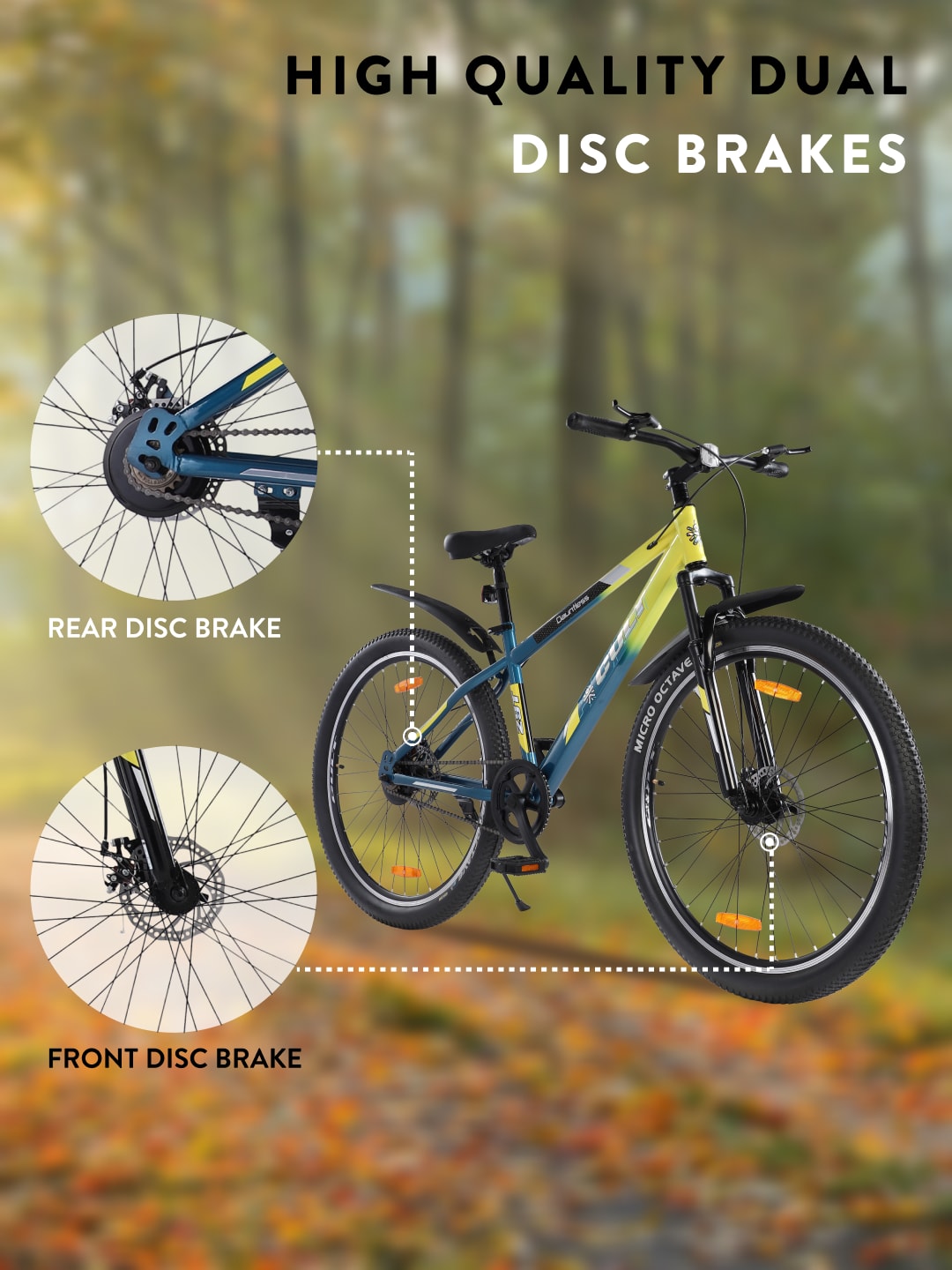 DAUNTLESS29TYELLOWBLUE Steel Single Speed 29 inch Mountain Cycle, Dual Disc Brake, Front Suspension, Double Wall Rim