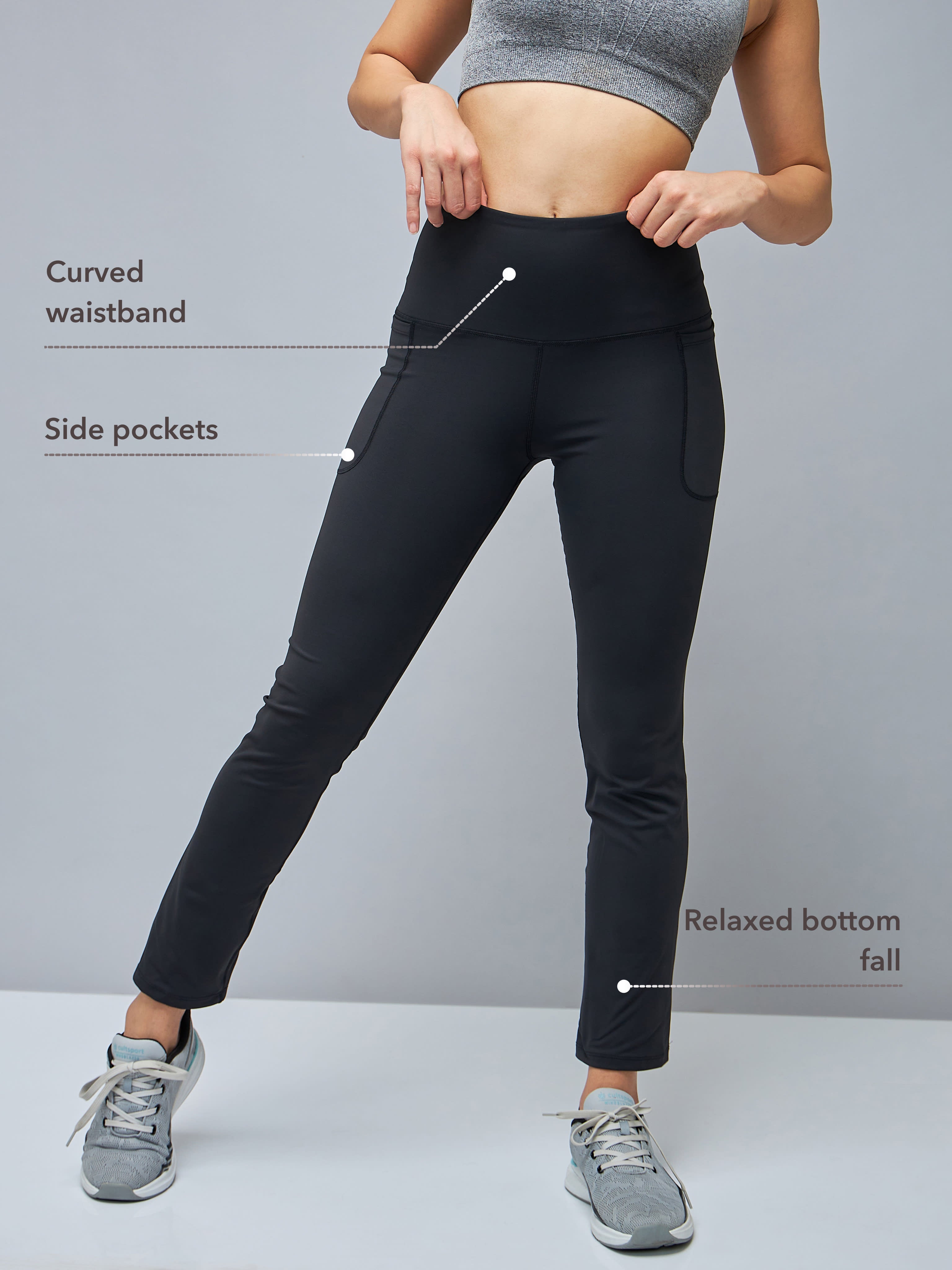 Black Solid High Waist Straight Pants with Pockets