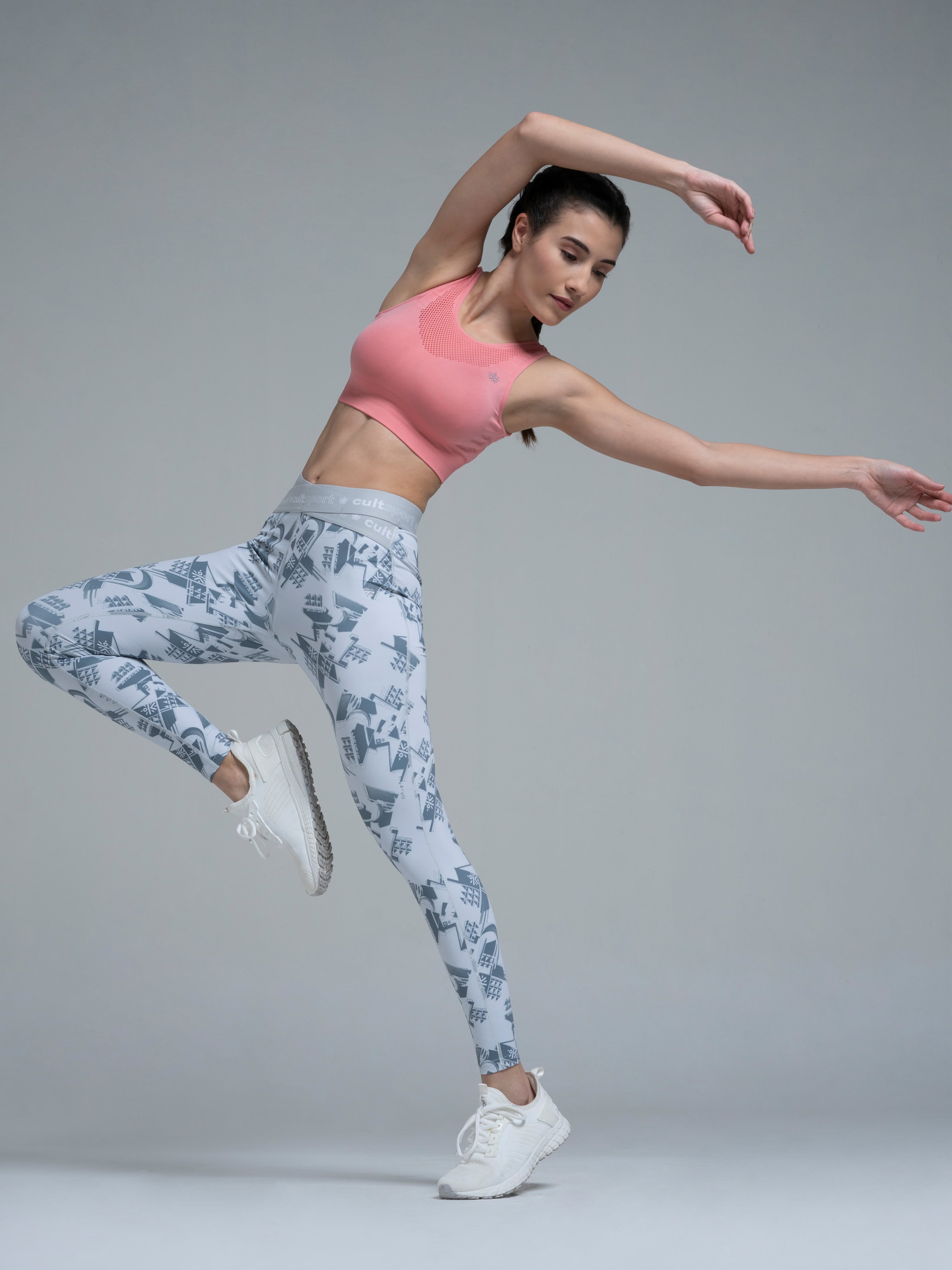 Absolute Fit Cross Waist Abstract Grey Print Tights