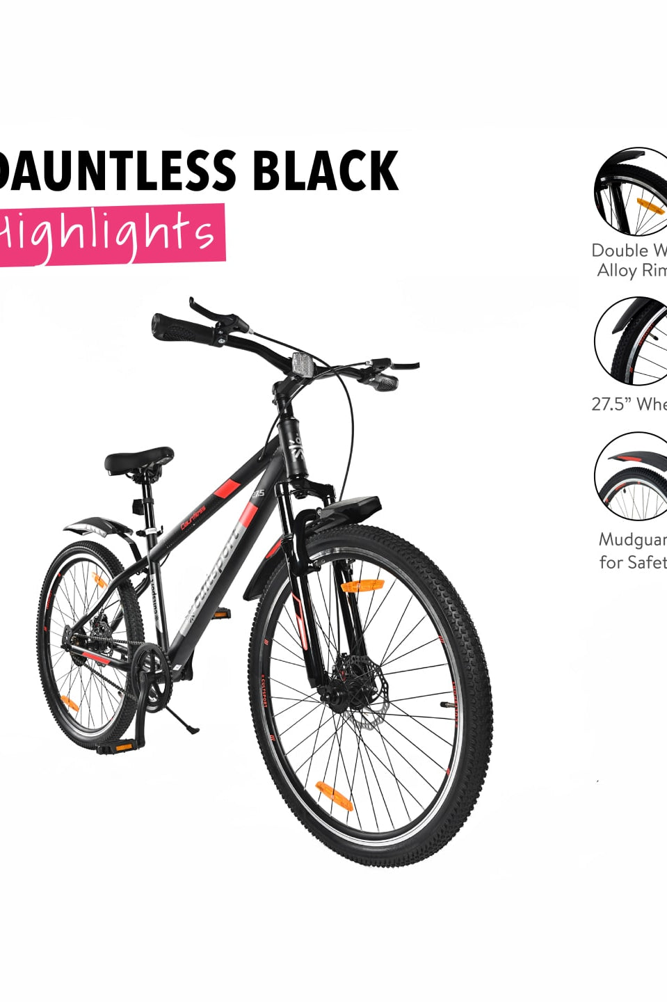 Dauntless27.5Black Steel Single Speed 27.5 inch Mountain Cycle, Front Suspension, Double Wall Rim Free Trainer Sessions, Cycling Event