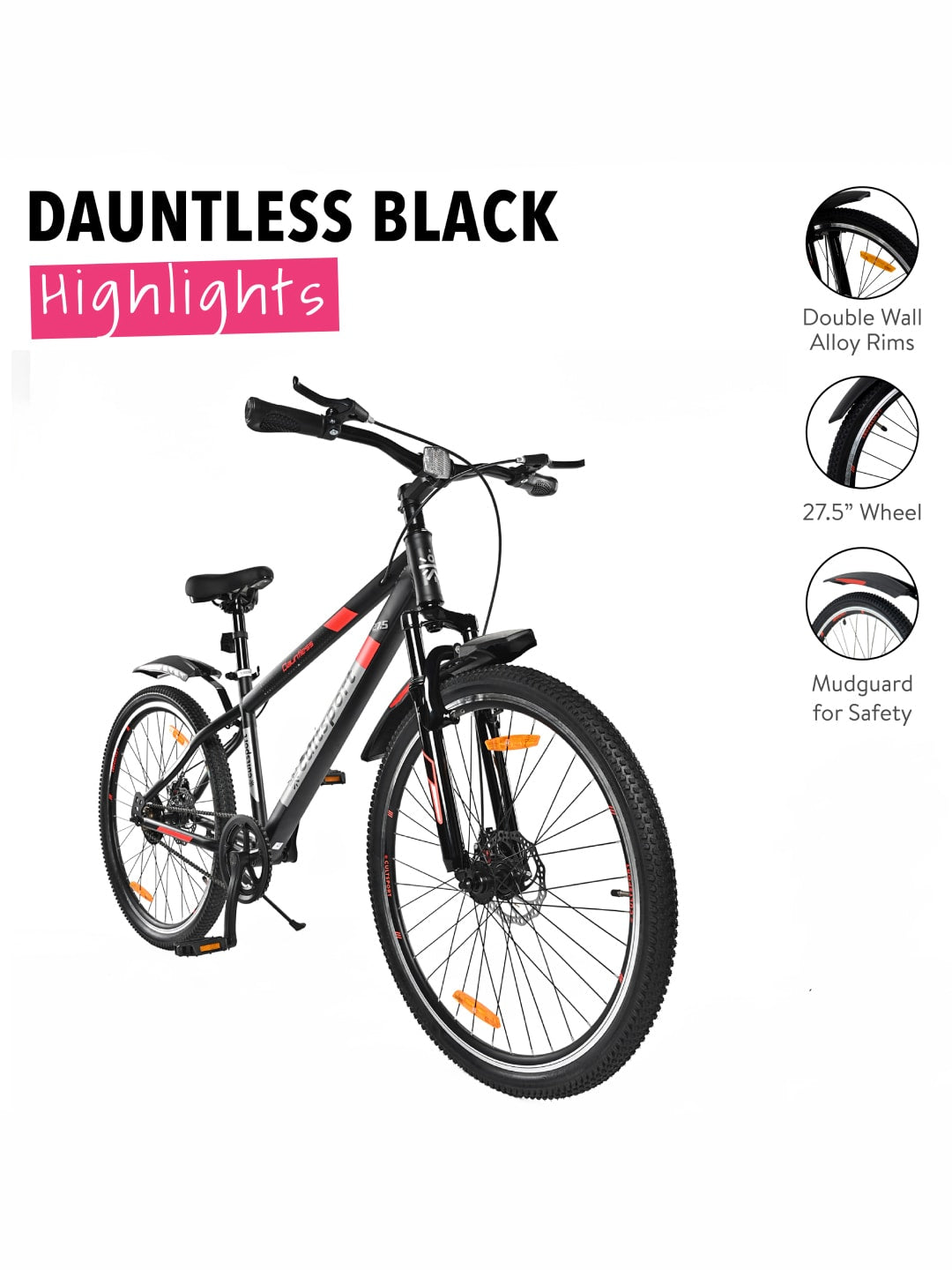Dauntless27.5Black Steel Single Speed 27.5 inch Mountain Cycle, Front Suspension, Double Wall Rim Free Trainer Sessions, Cycling Event
