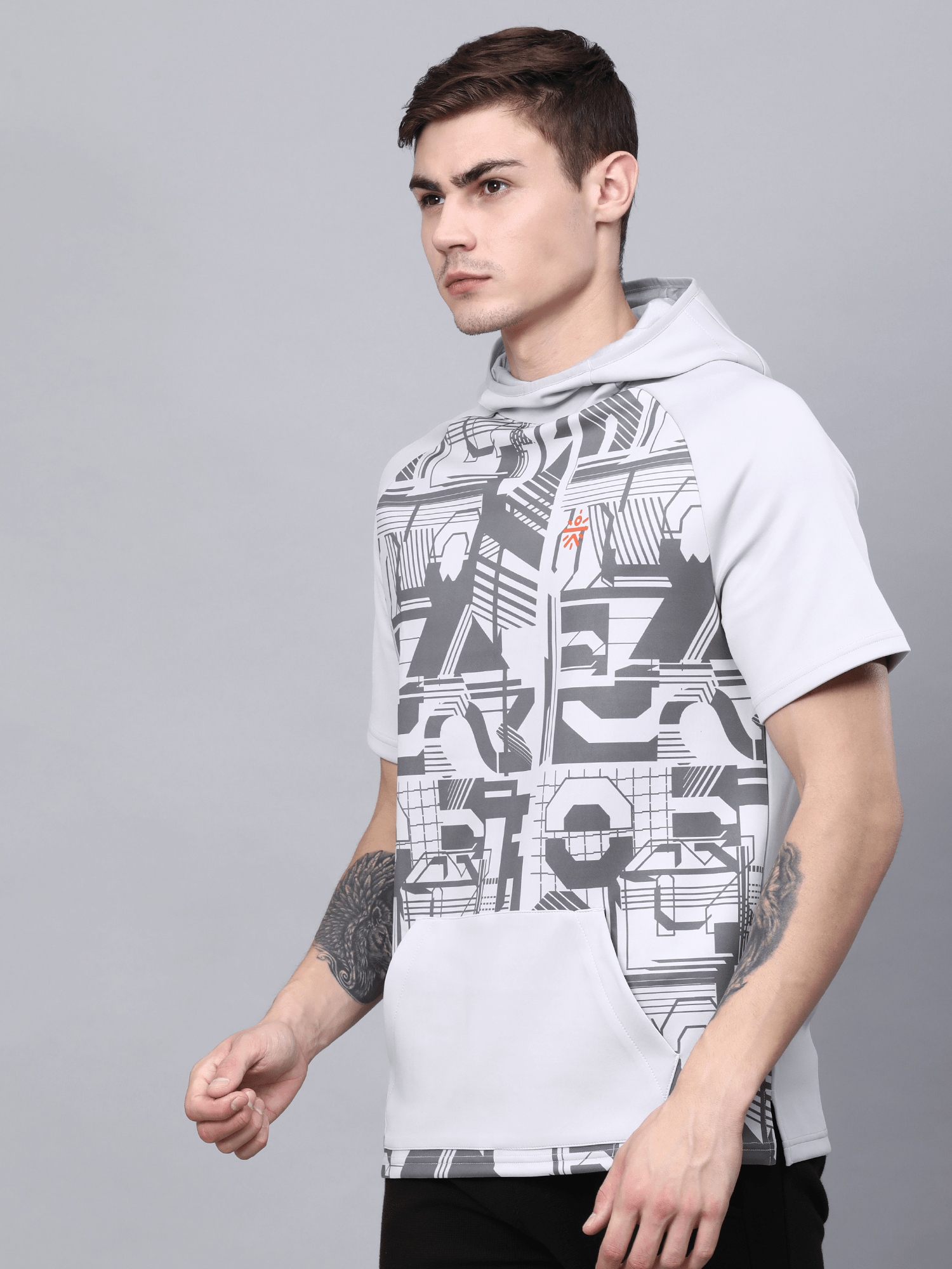 Abstract Hood Grey Workout Tee