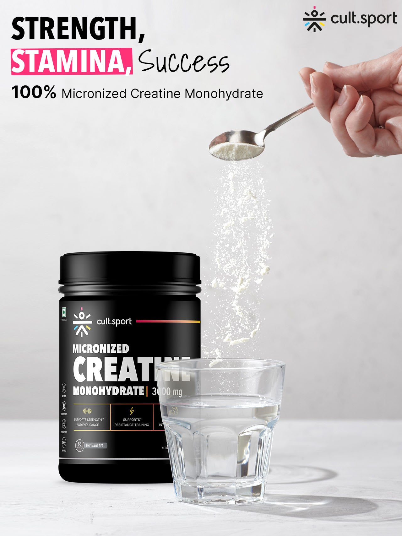 Cultsport Creatine Monohydrate 250 g | Micronised | 100% Vegetarian | Unflavoured | Dairy-Free | Gluten-Free