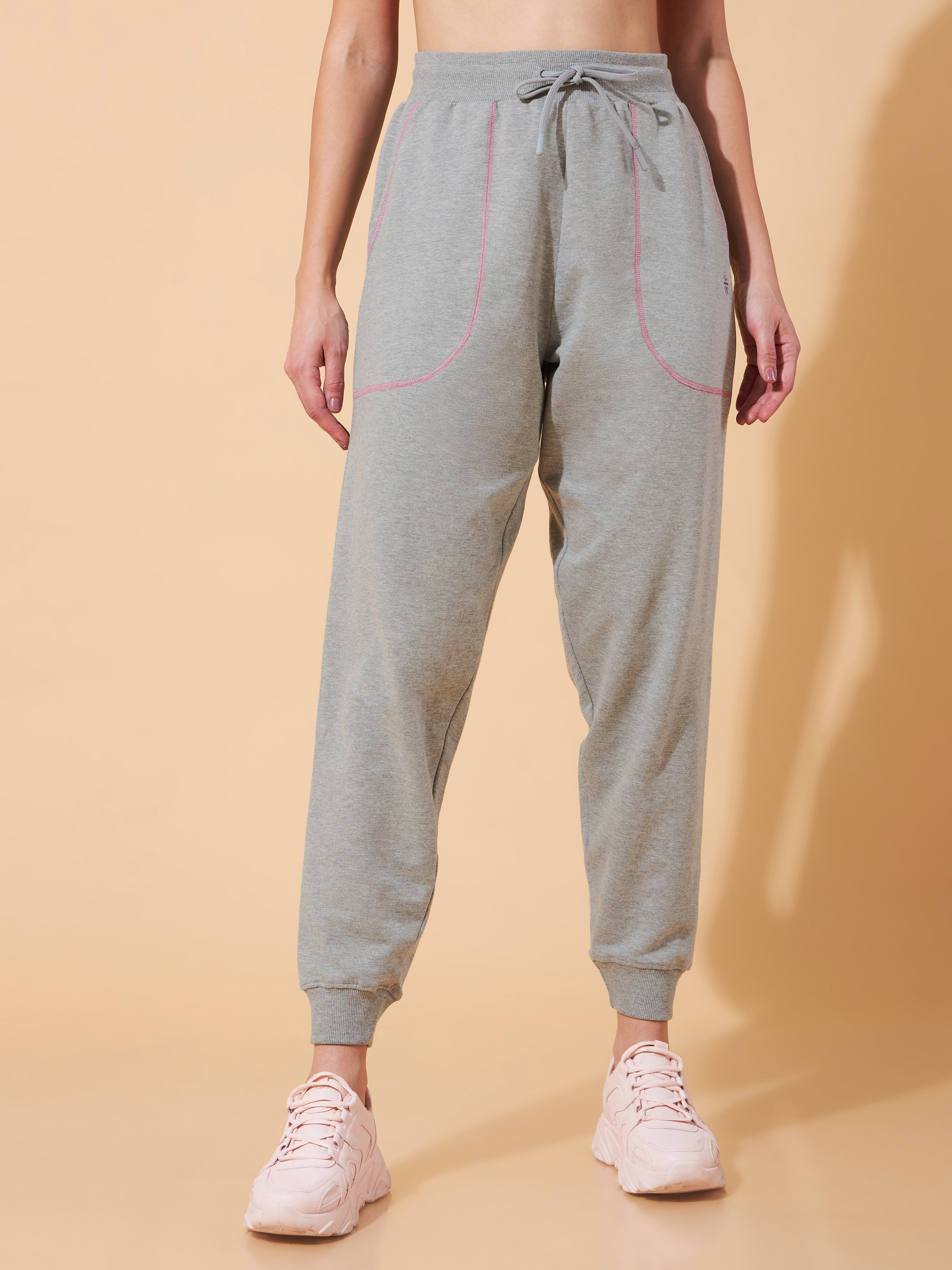 Women Grey Pop-up Thread Leisure Joggers