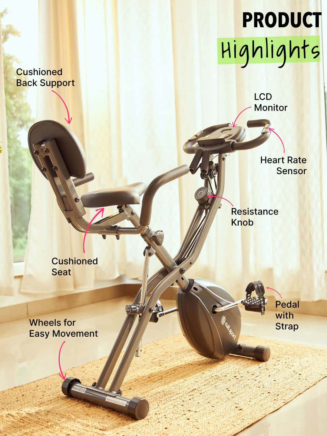 Smartbike Beirut Magnetic Resistance Maximum 110 Kg Indoor Cycle Exercise Bike Black, Grey (6 Months extended Warranty only on Cultsport.com)