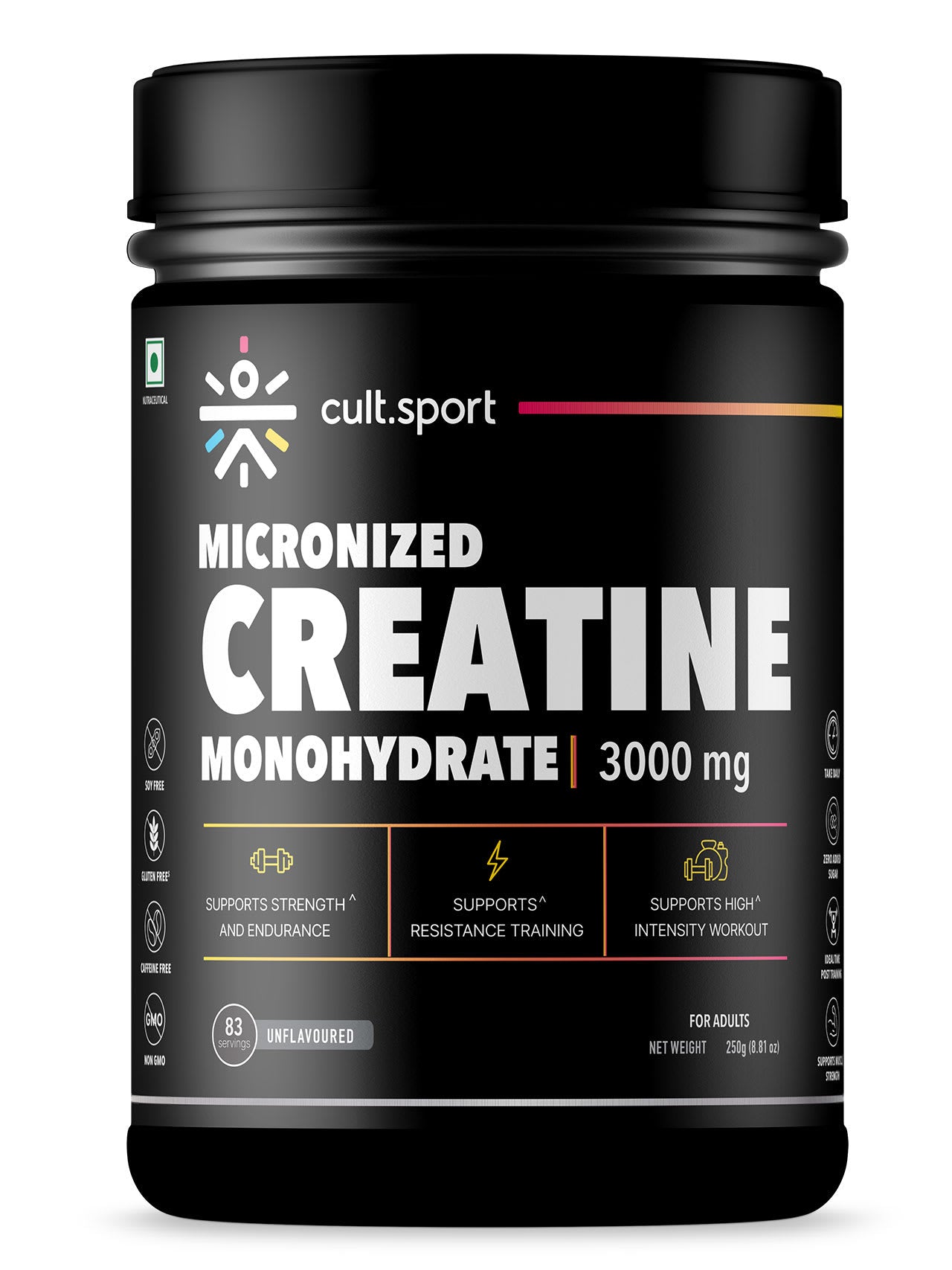 Cultsport Creatine Monohydrate 250 g | Micronised | 100% Vegetarian | Unflavoured | Dairy-Free | Gluten-Free