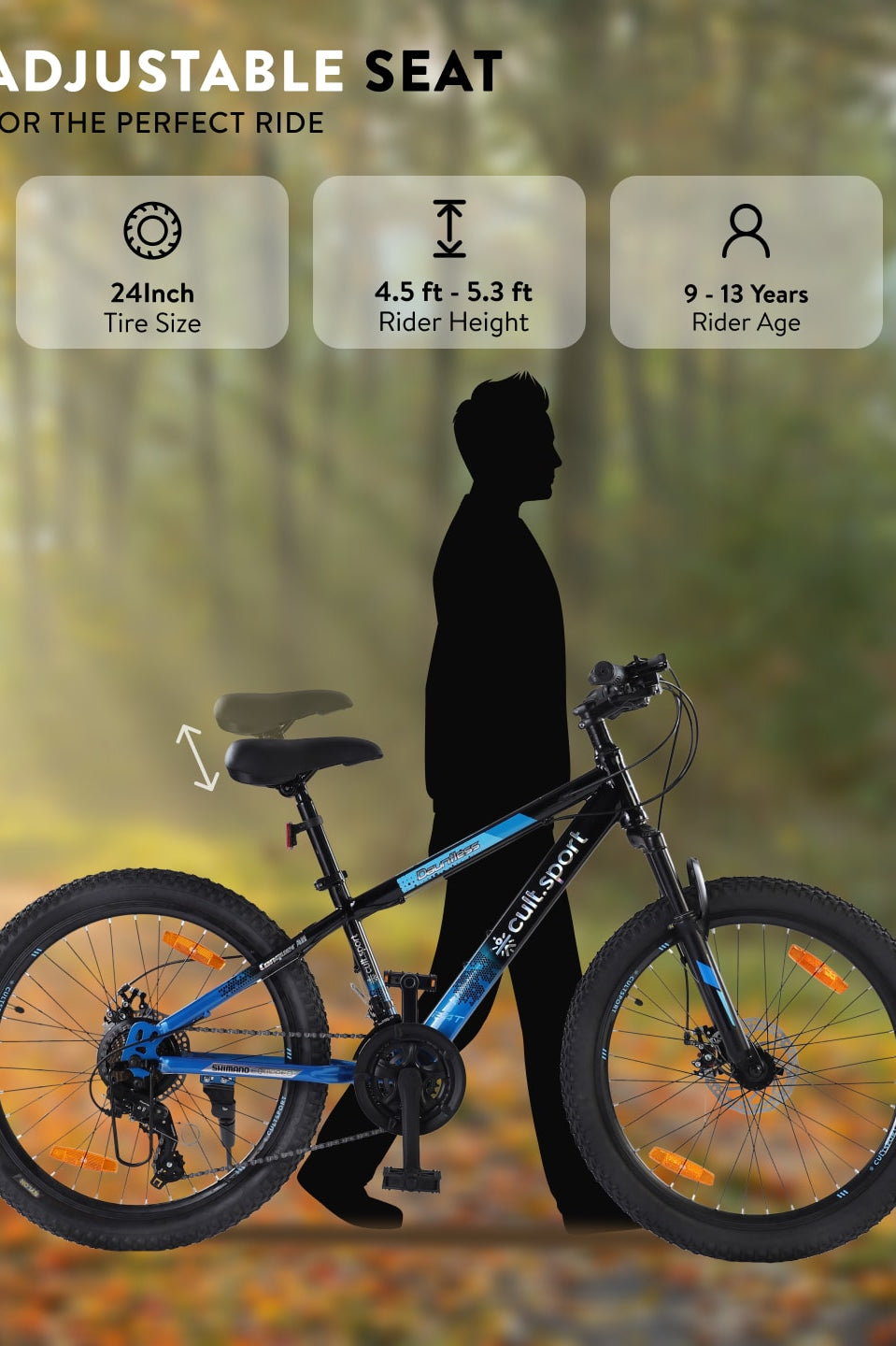 Dauntless 24T Steel Mountain Bike – 21 Speed Shimano Gear, Dual Disc Brake, Front Suspension (Black/Blue)