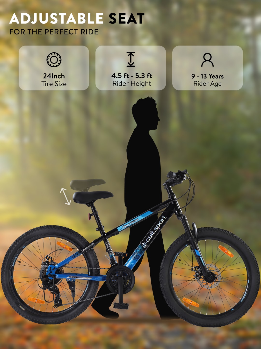 DAUNTLESS21S24TBLACKBLUE Steel 21 Speed Shimano Gear 24 inch Mountain Cycle, Dual Disc Brake, Front Suspension, Double Wall Rim