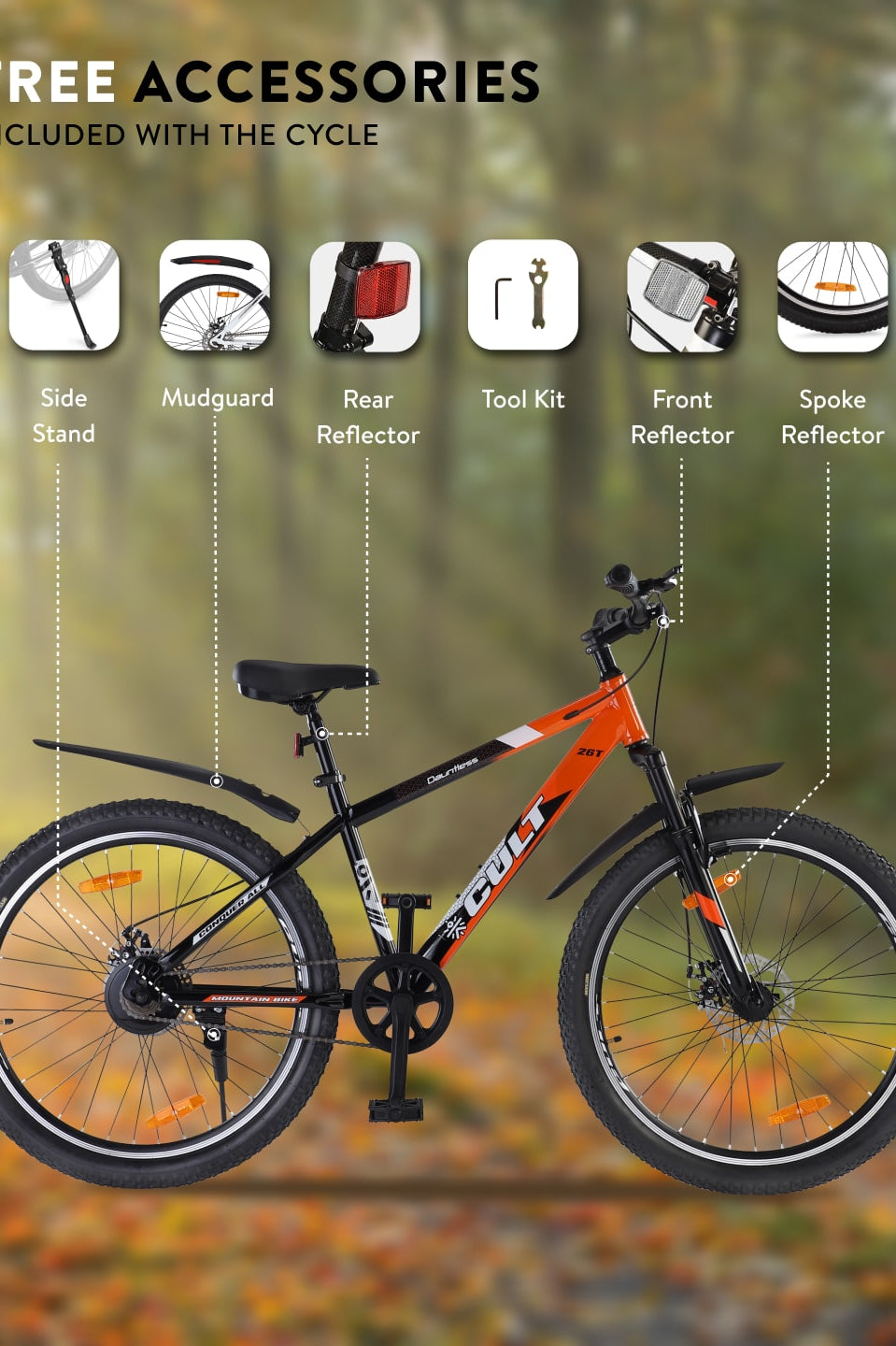 DAUNTLESS26TORANGEBLACK Steel Single Speed 26 inch Mountain Cycle, Dual Disc Brake, Front Suspension, Double Wall Rim