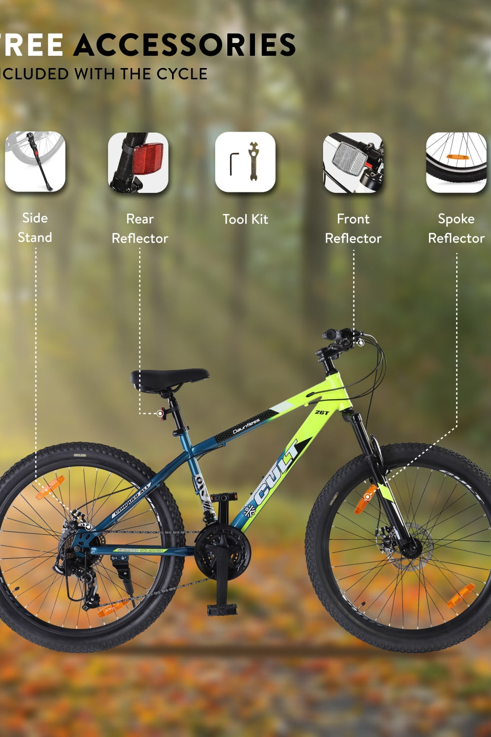 DAUNTLESS21S26TGREENBLUE Steel 21 Speed Shimano Gear 26 inch Mountain Cycle, Dual Disc Brake, Front Suspension, Double Wall Rim