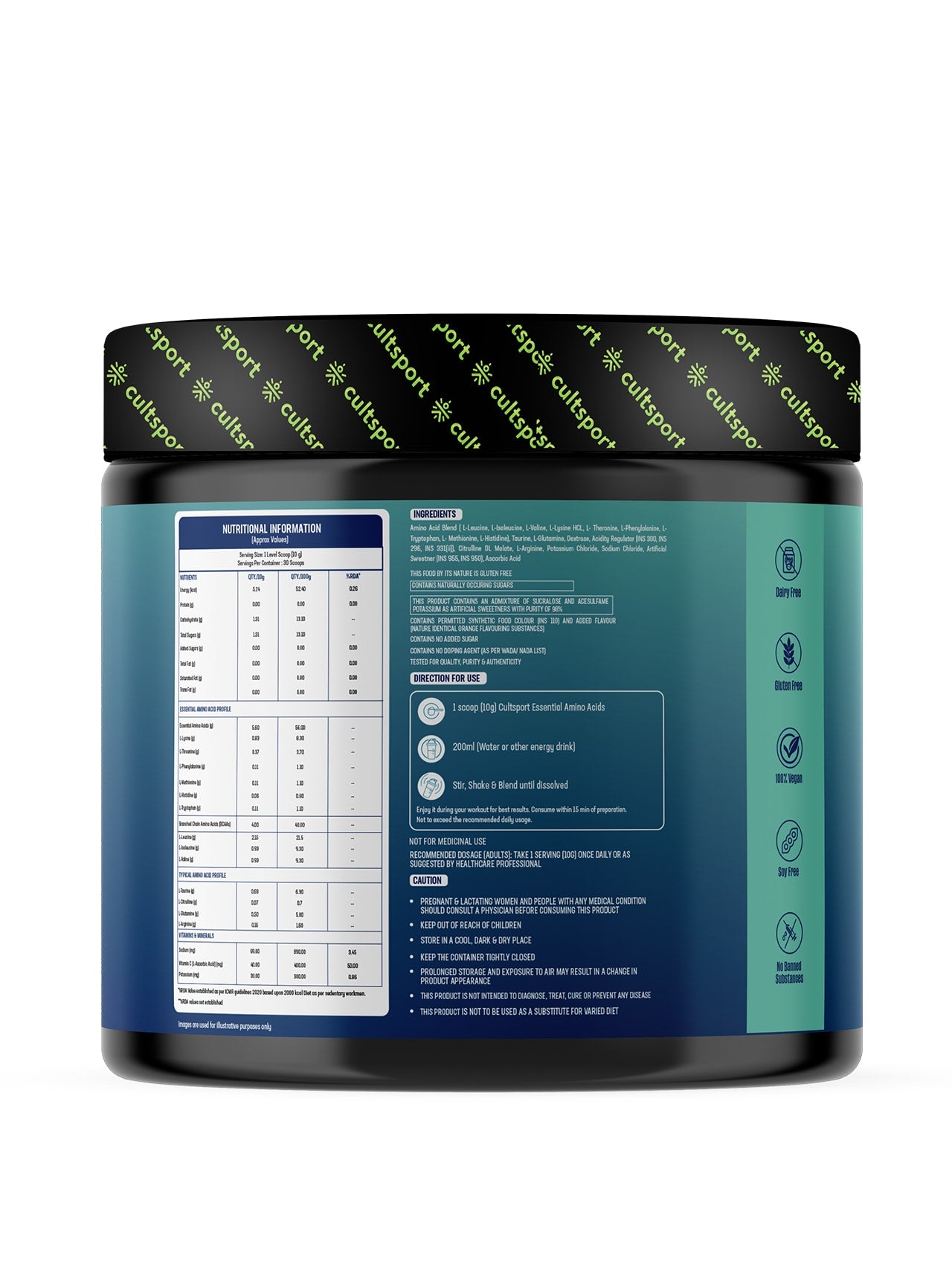 EAA - 300 g | All 9 Essential Amino Acids with BCAA | Helps increase Hydration & Energy Levels | Sugar Free | Orange Flavor, 10 g serving