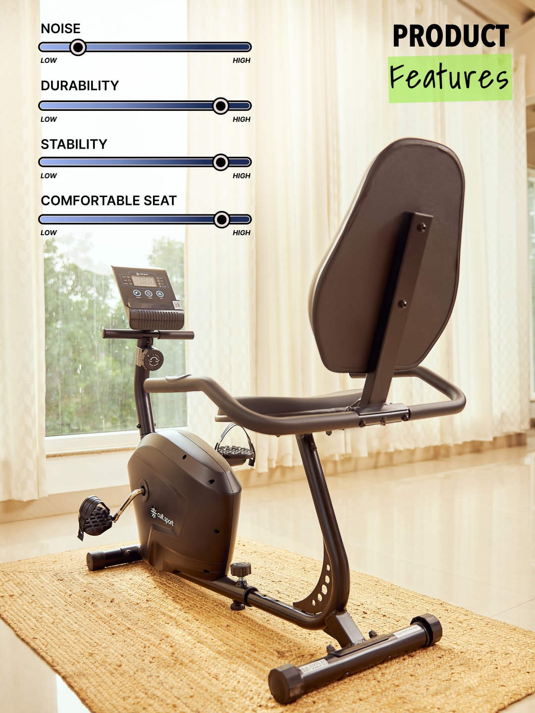 Smartbike Bali Max weight 110 kg with heart rate sensor and adjustable seat Exercise Bike Black (6 Months extended Warranty only on Cultsport.com)