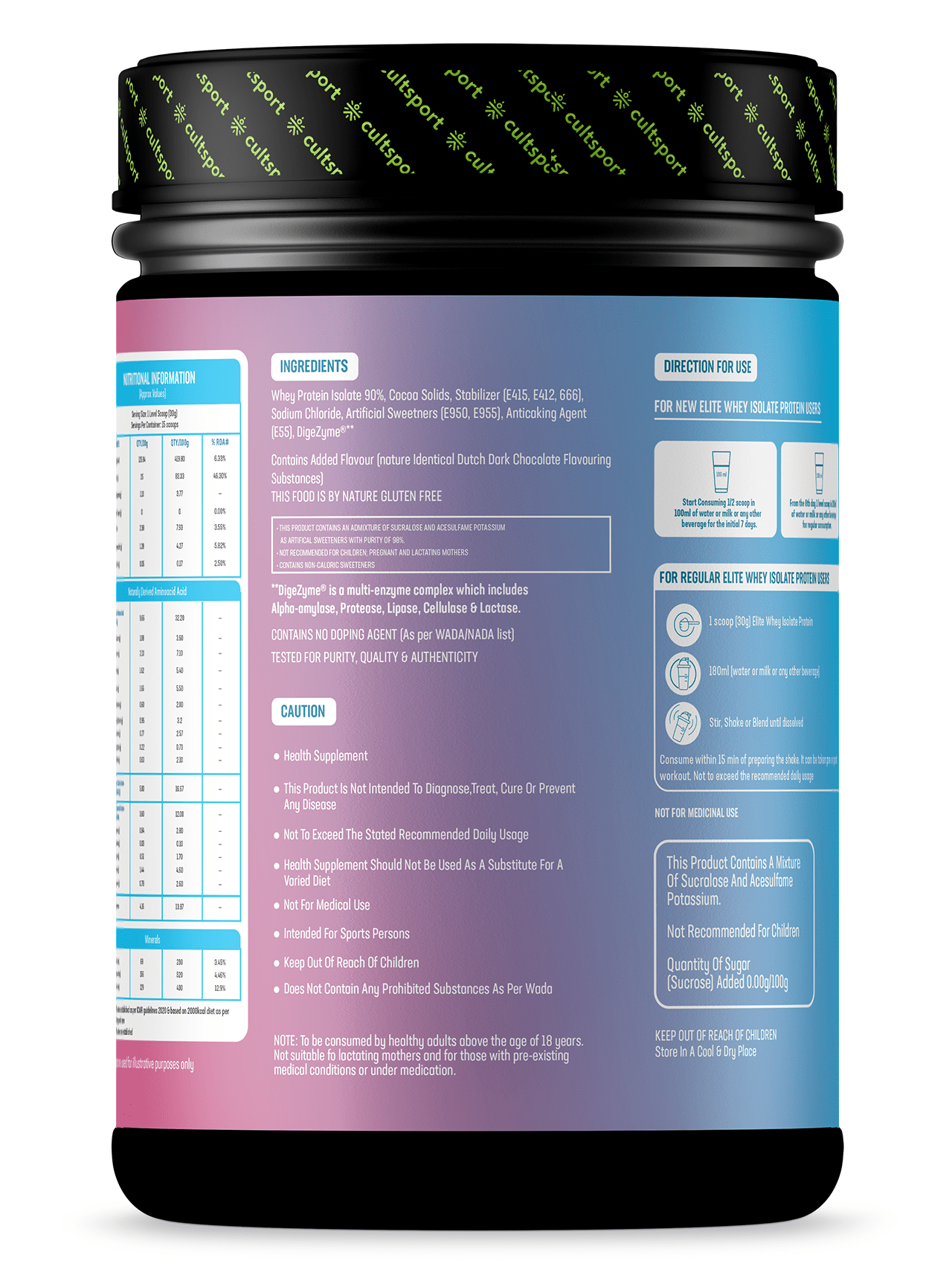 Elite Whey Isolate Advanced Whey Protein - 454 g | Protein Powder for Men & Women for Muscle Building & Recovery | 25g Protein Per Serving | 5g BCAA | 4.2g L - glutamine | Sugar free | Dutch Dark Chocolate