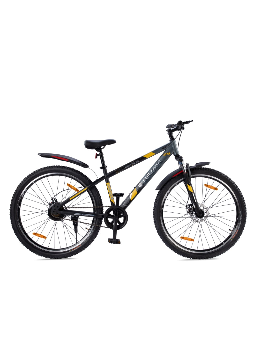 DAUNTLESS29TGREYBLACK Steel Single Speed 29 inch Mountain Cycle, Front Suspension, Double Wall Rim and Dual Disc Brake