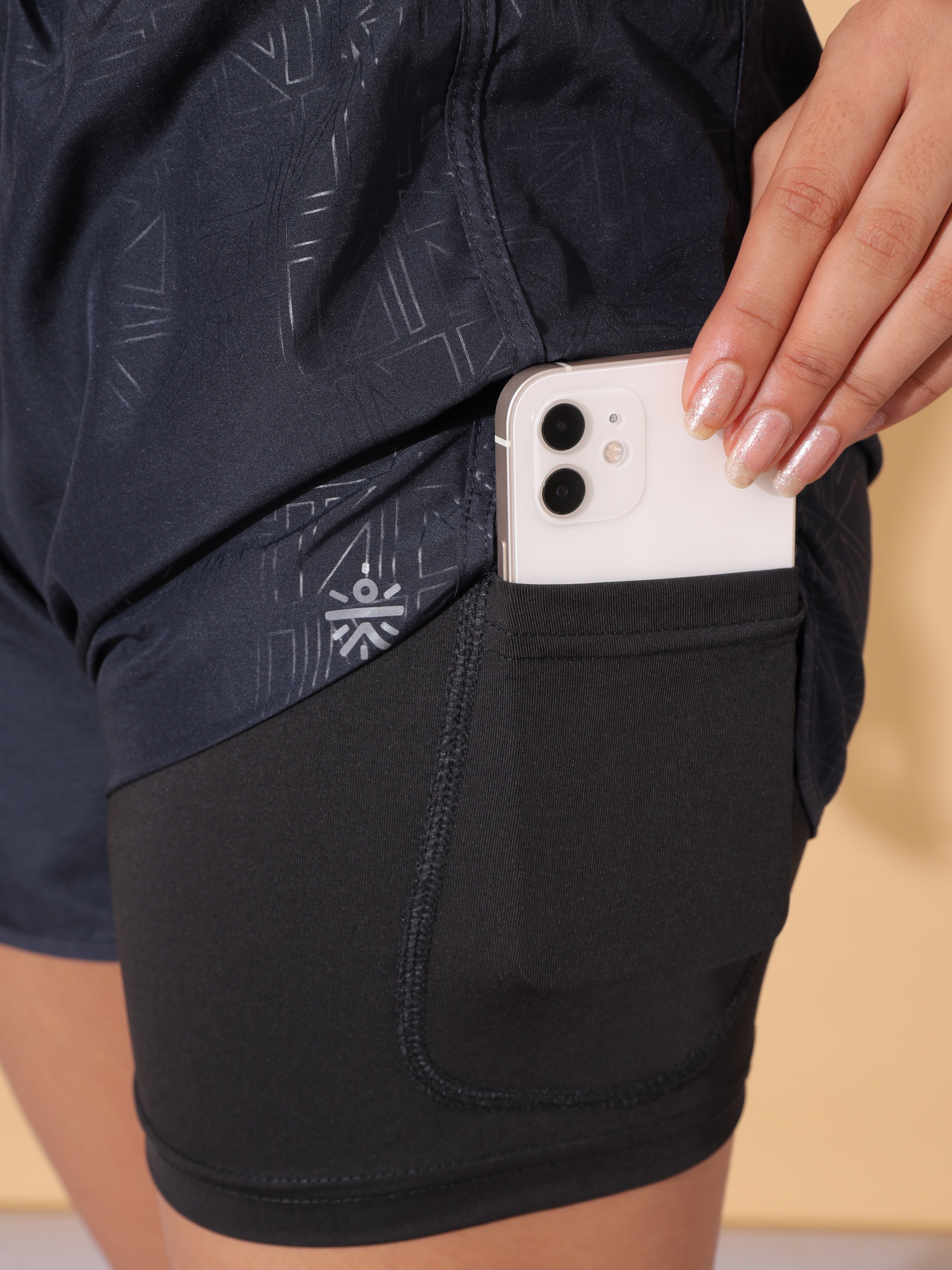 Printed Workout Shorts with Inner Tights