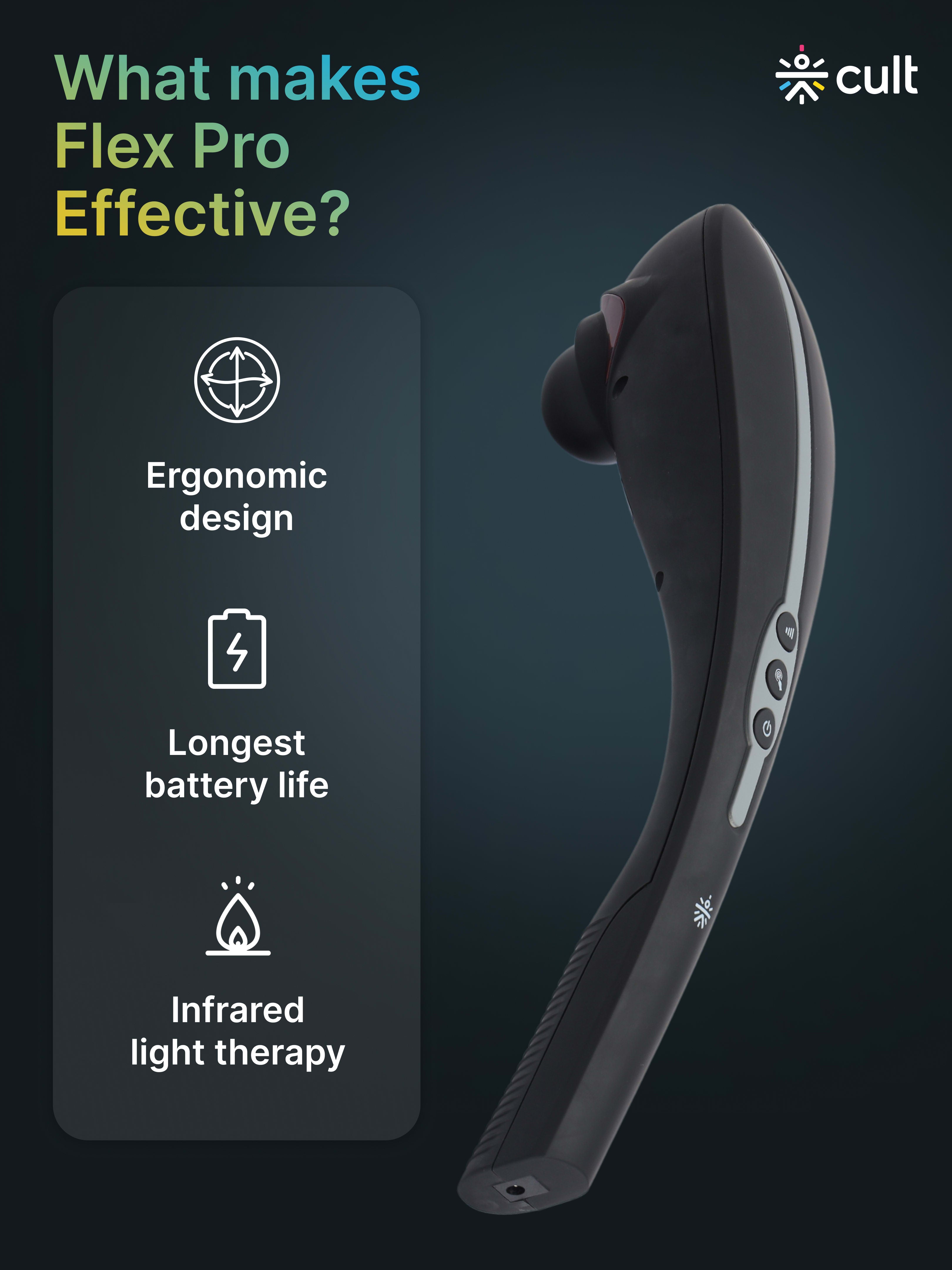 Cult Flex Pro Cordless Electric Handheld Full Body Massager with 4 Interchangeable Heads, 6 modes, and 6 Adjustable Speed Settings for Pain Relief and Relaxation