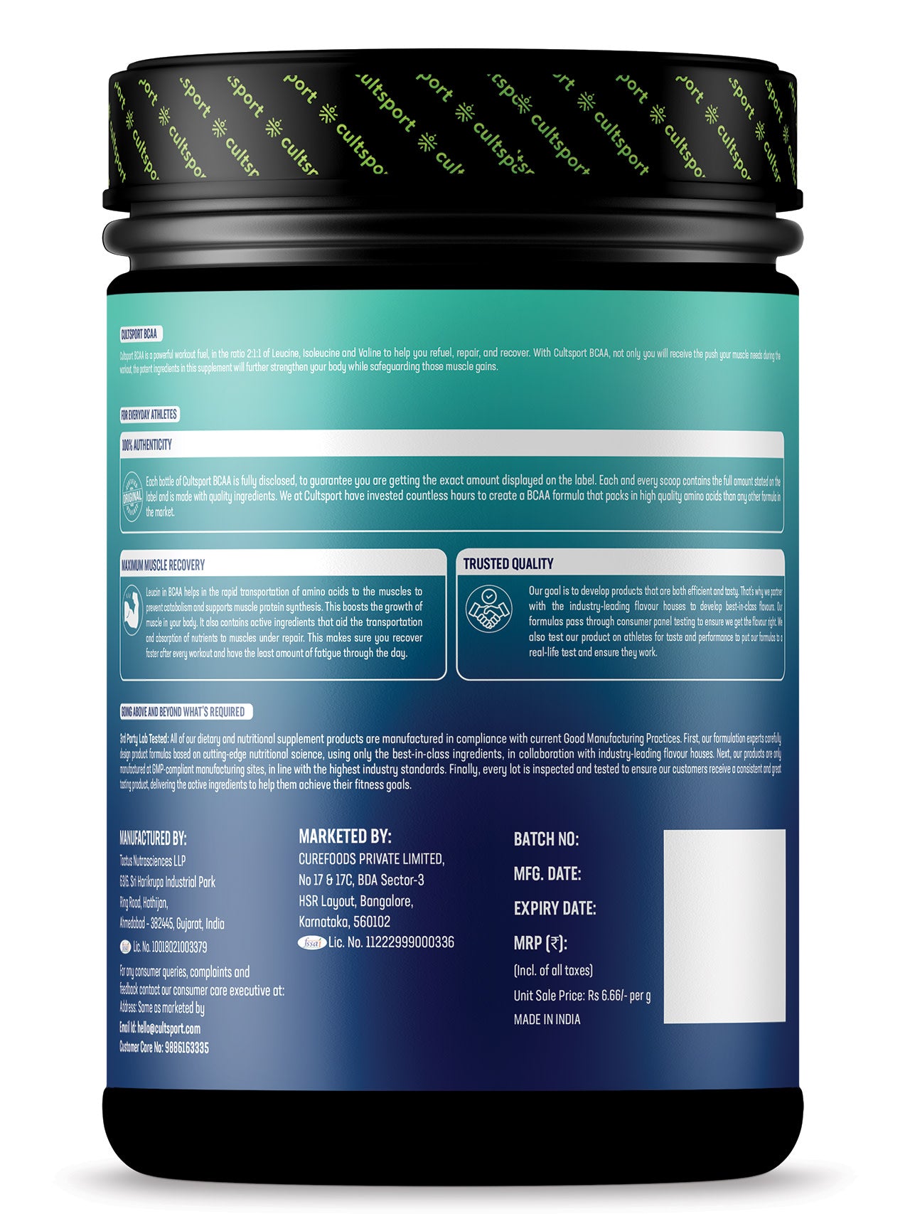 BCAA Powder, 300g | Sugar Free (Intra & Post Workout Drink) Muscle Recovery with Amino Acids | 6g BCAAs for Men & Women | Watermelon Flavor | 10 g serving