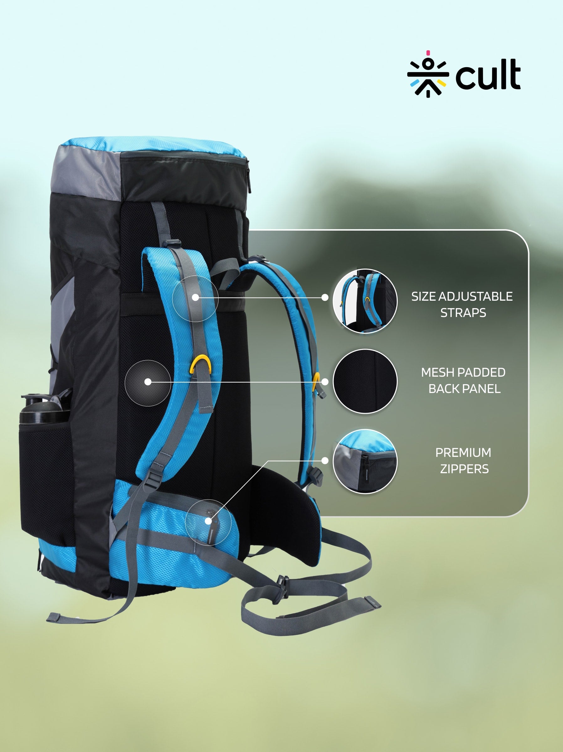 Travel Trekking Rucksack 60 L Blue