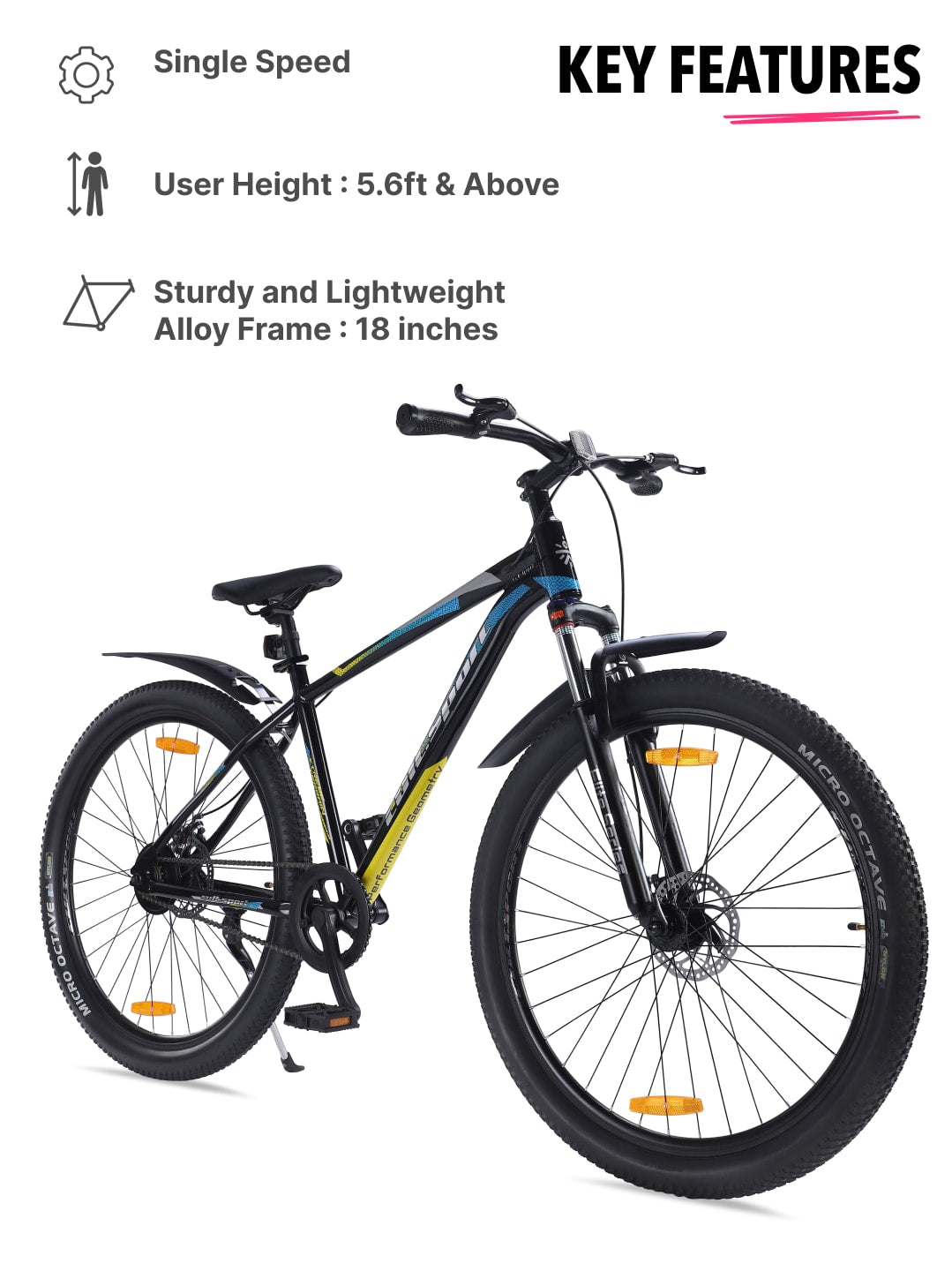 EXPLORER29TBLACK Alloy Single Speed 29 inch Mountain Cycle, Front Suspension, Double Wall Rim