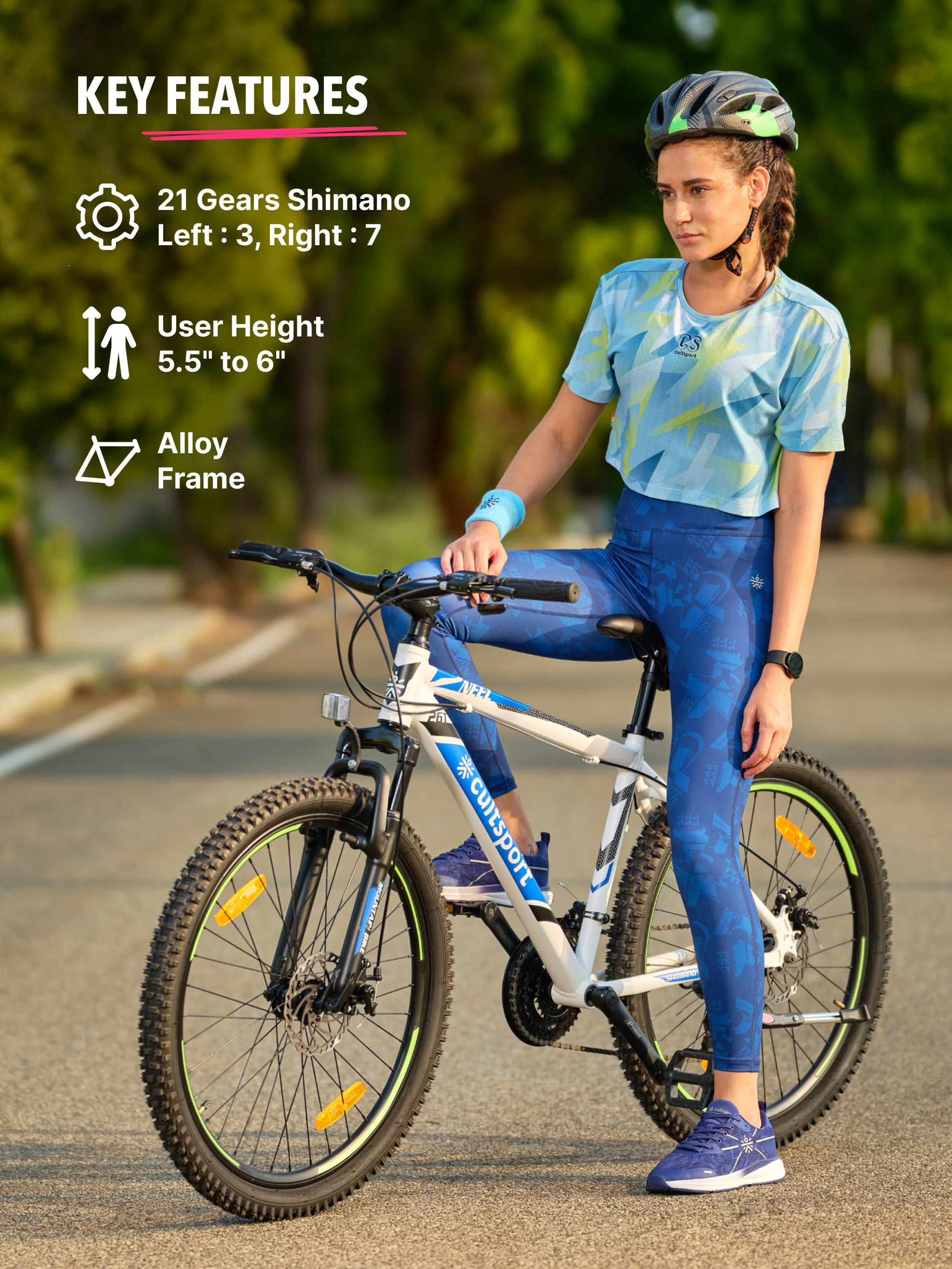 Neel Alloy 21 Speed Shimano Gear 26 inch Mountain Cycle, Dual Disc Brake, Front Suspension, Double Wall Alloy Rim, White, Free Trainer Sessions, Cycling Event