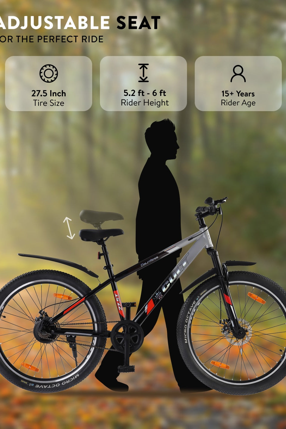 DAUNTLESS27.5TSILVERBLACK Steel Single Speed 27.5 inch Mountain Cycle, Dual Disc Brake, Front Suspension, Double Wall Rim