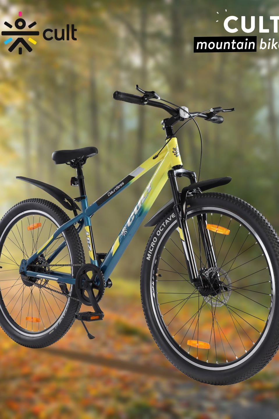 DAUNTLESS29TYELLOWBLUE Steel Single Speed 29 inch Mountain Cycle, Dual Disc Brake, Front Suspension, Double Wall Rim