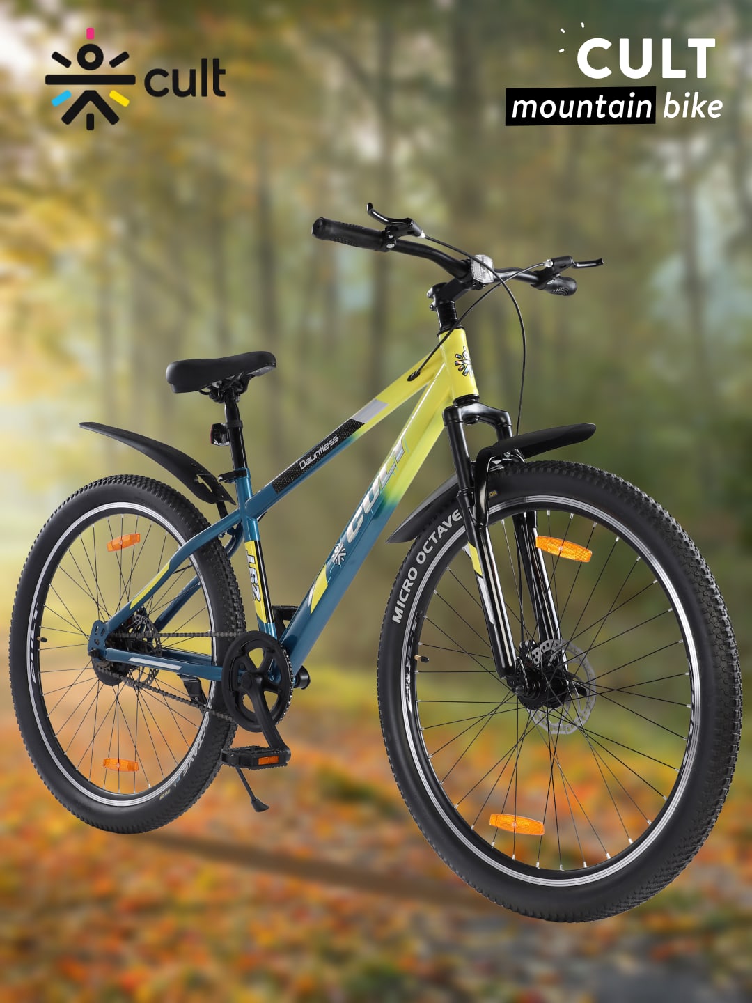 DAUNTLESS29TYELLOWBLUE Steel Single Speed 29 inch Mountain Cycle, Dual Disc Brake, Front Suspension, Double Wall Rim