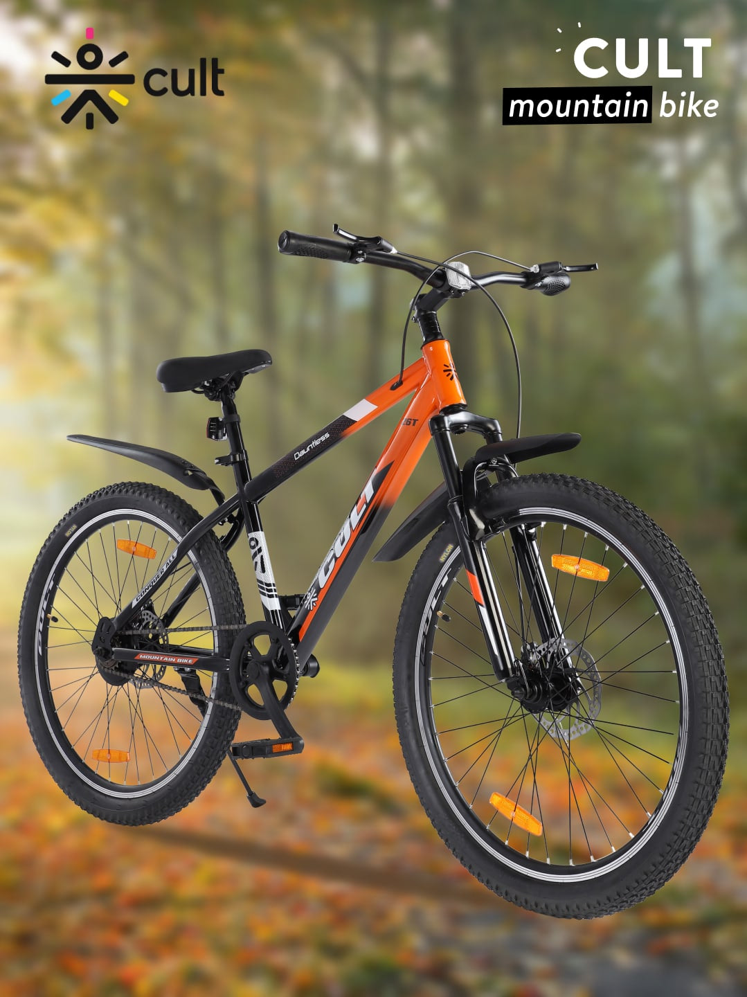 DAUNTLESS26TORANGEBLACK Steel Single Speed 26 inch Mountain Cycle, Dual Disc Brake, Front Suspension, Double Wall Rim