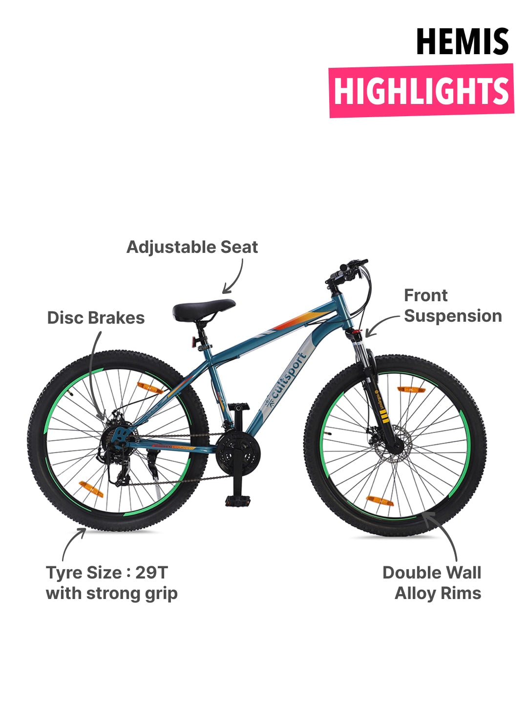 Hemis Steel 21 Speed Shimano Gear 29 inch Mountain Cycle, Dual Disc Brake, Front Suspension, Double Wall Rim, Blue