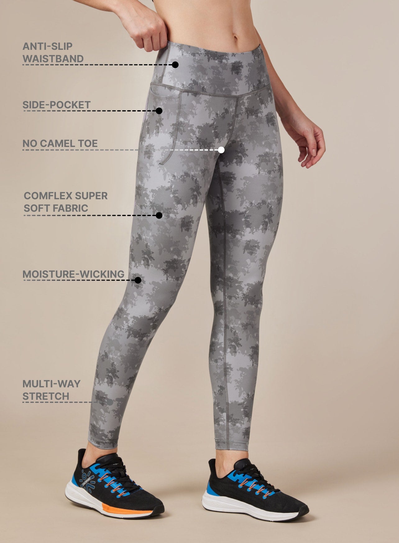 Grey Printed Performance Tights