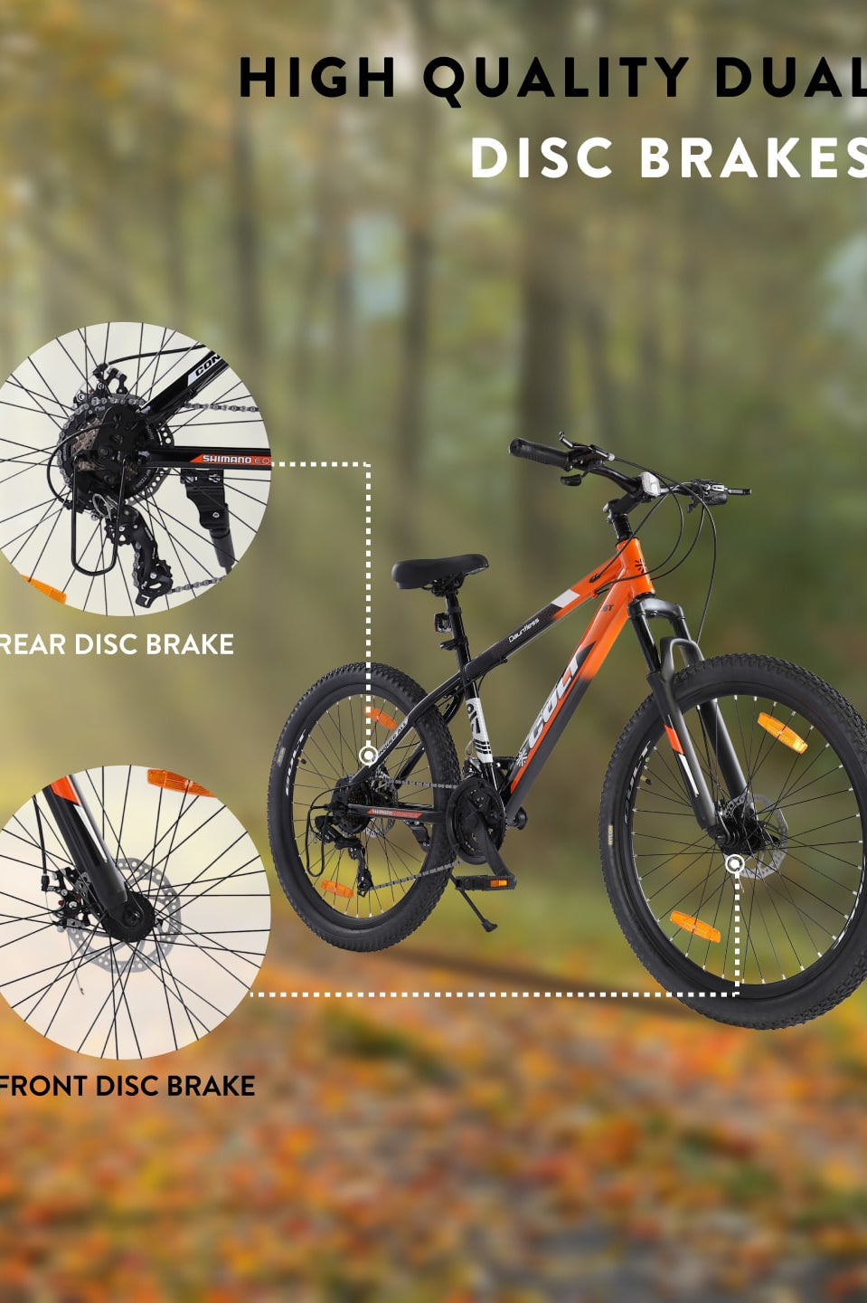 DAUNTLESS21S26TORANGEBLACK Steel 21 Speed Shimano Gear 26 inch Mountain Cycle, Dual Disc Brake, Front Suspension, Double Wall Rim