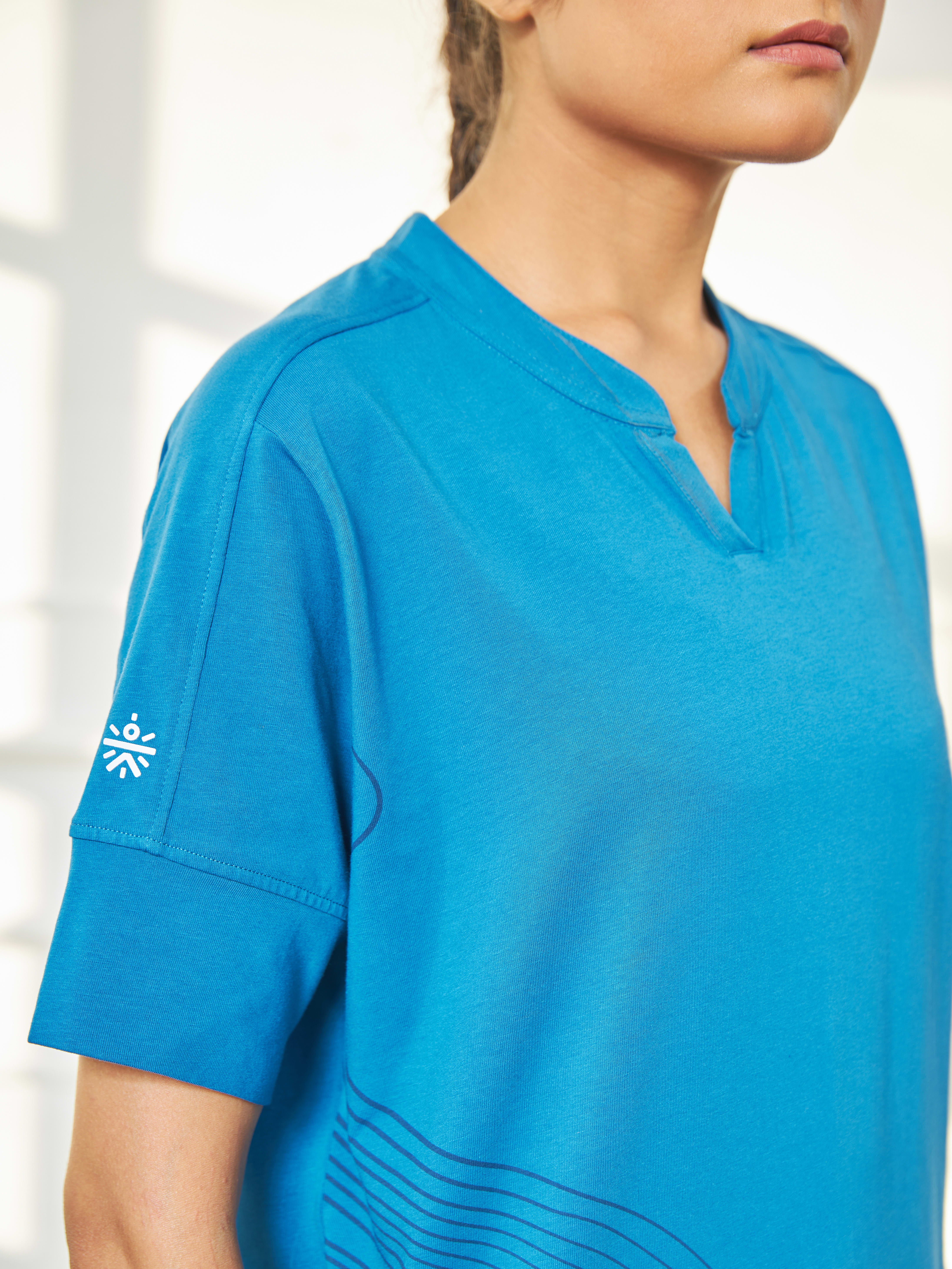 Printed Blue Activ-Kurti with Side Pocket For Women