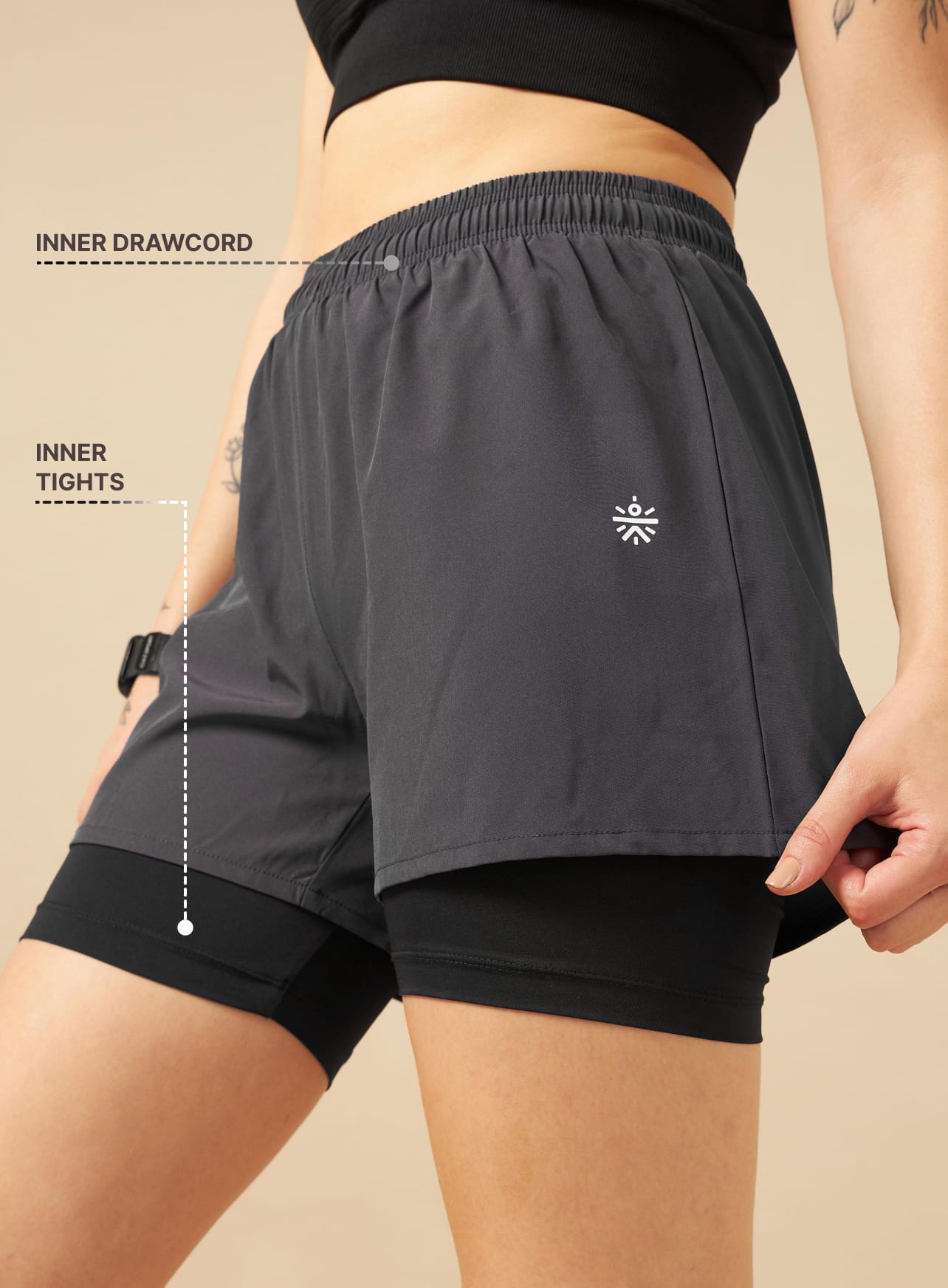 Workout Shorts with Inner Tights - Grey