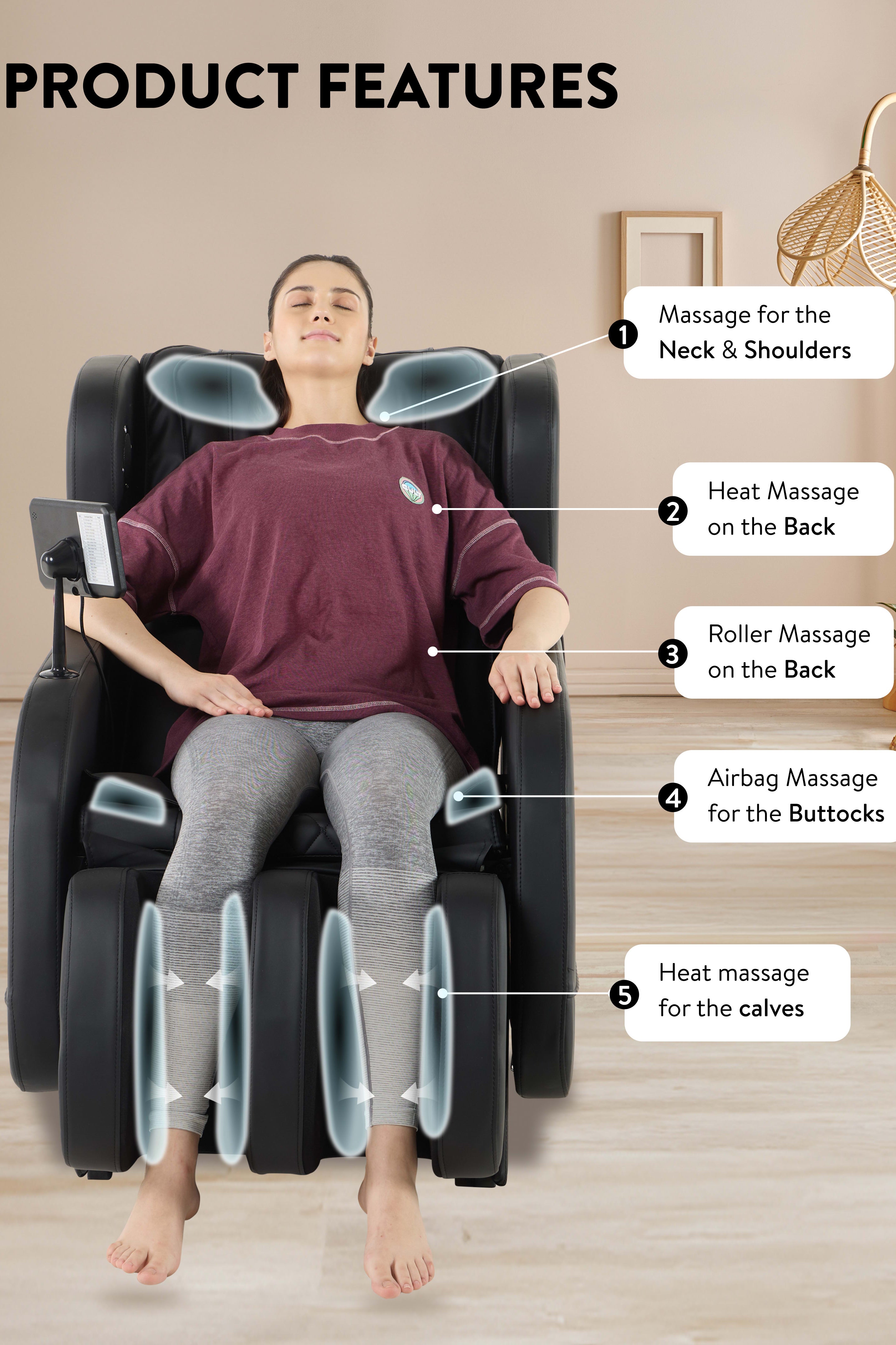Cult BlissBlack Massage Chair with Fixed Point Massage Technique and Bluetooth AI Voice Function for Full Body Massage At Home