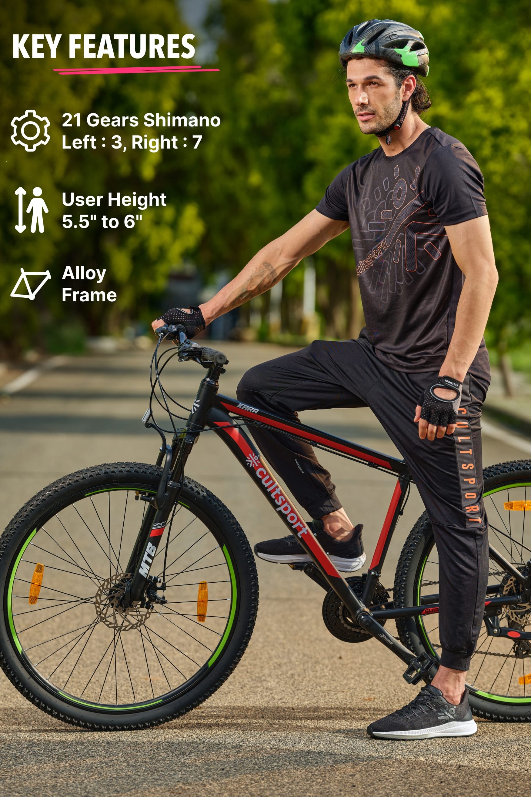 Kara Alloy 21 Speed Shimano Gear 29 inch Mountain Cycle, Dual Disc Brake, Front Suspension, Double Wall Rim Black, Free Trainer Sessions, Cycling Event